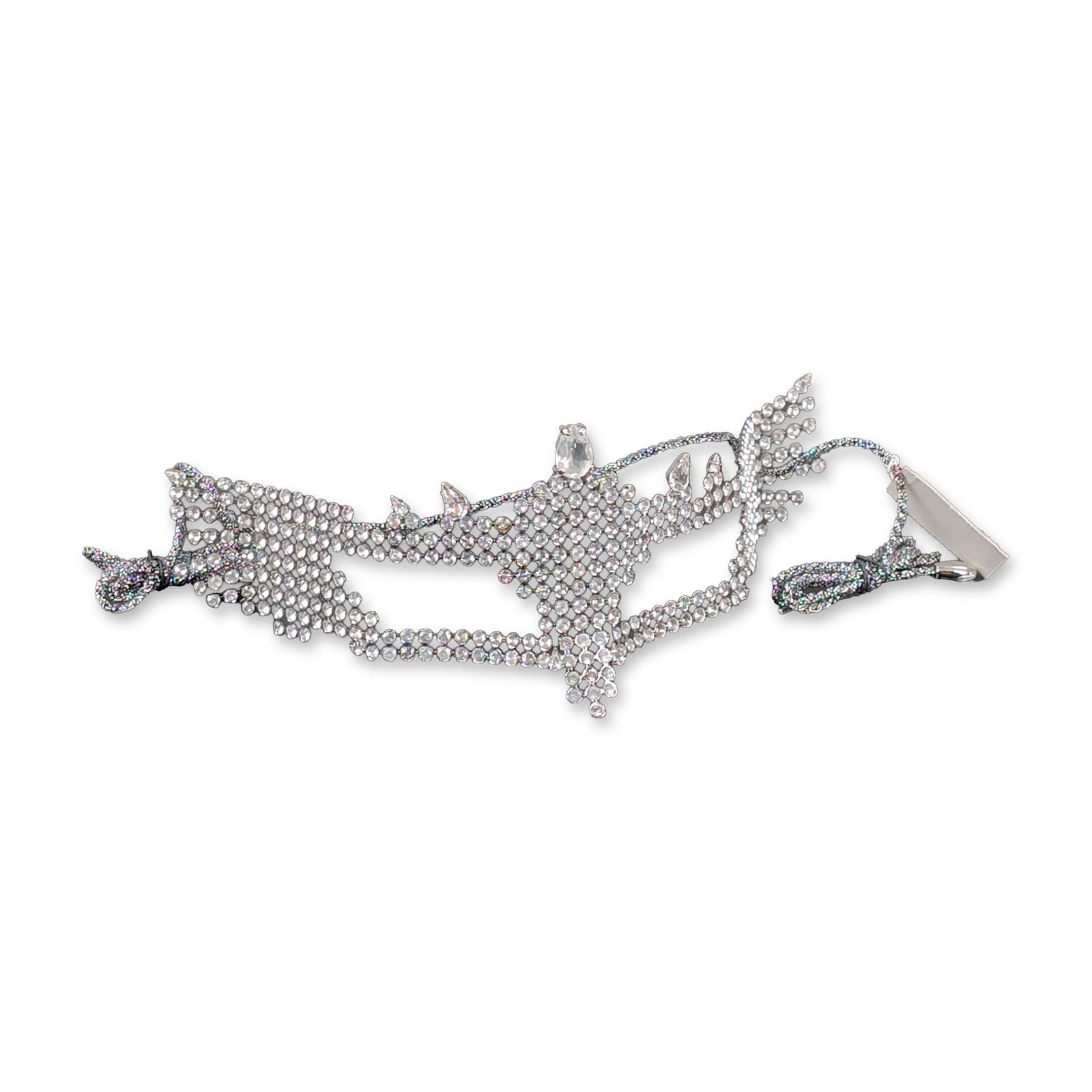 Swarovski Limited Edition 1999 Crystal Mask: This limited edition, 781 of 2000, masquerade eyemask features a flexible silver-tone metal mesh construction set with clear crystals. The upper profile is accented by a central peak with a large pear