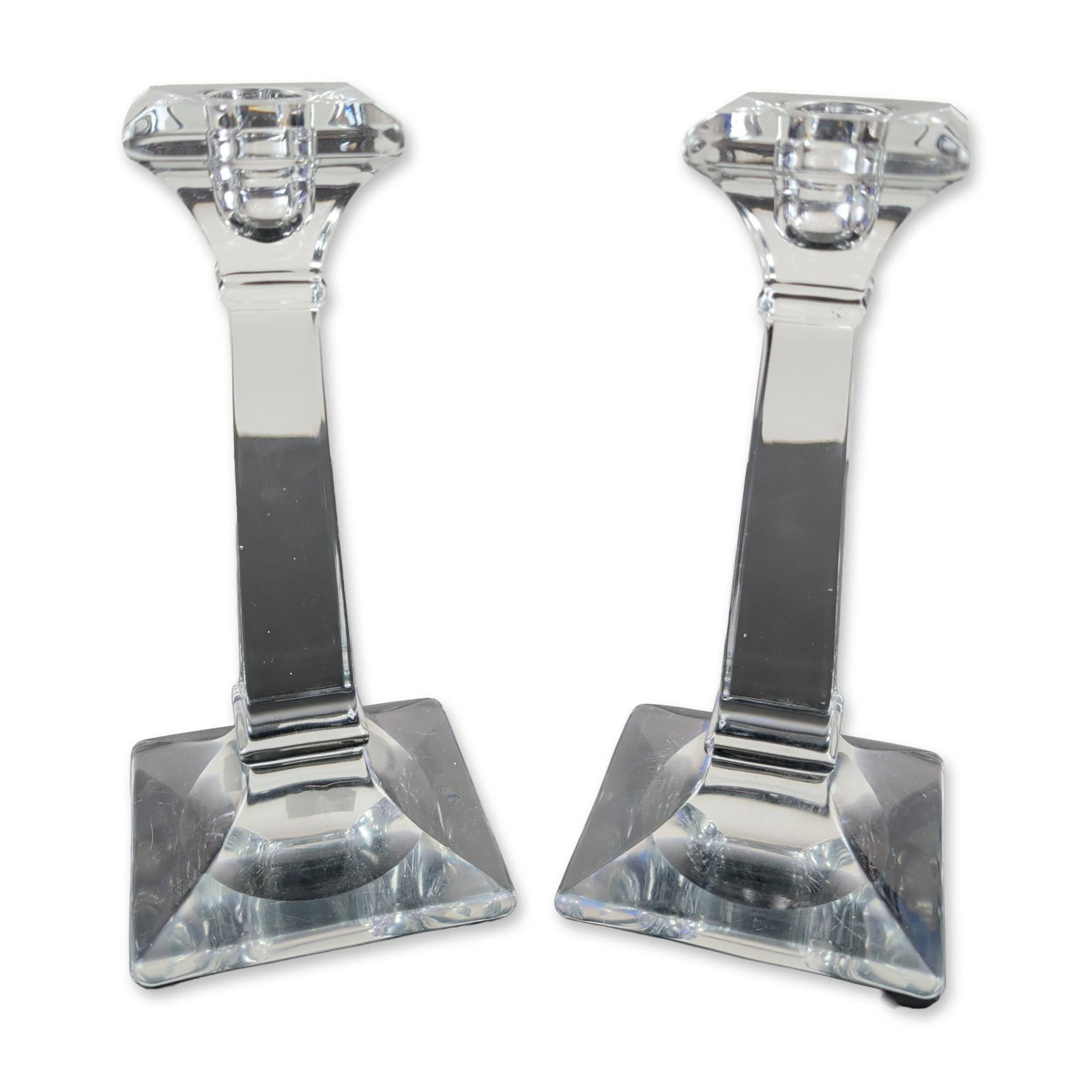 Pair of Vintage Glass Column Candlesticks, Attributed to Heisey, Aristocrat Pattern (1 of 3)