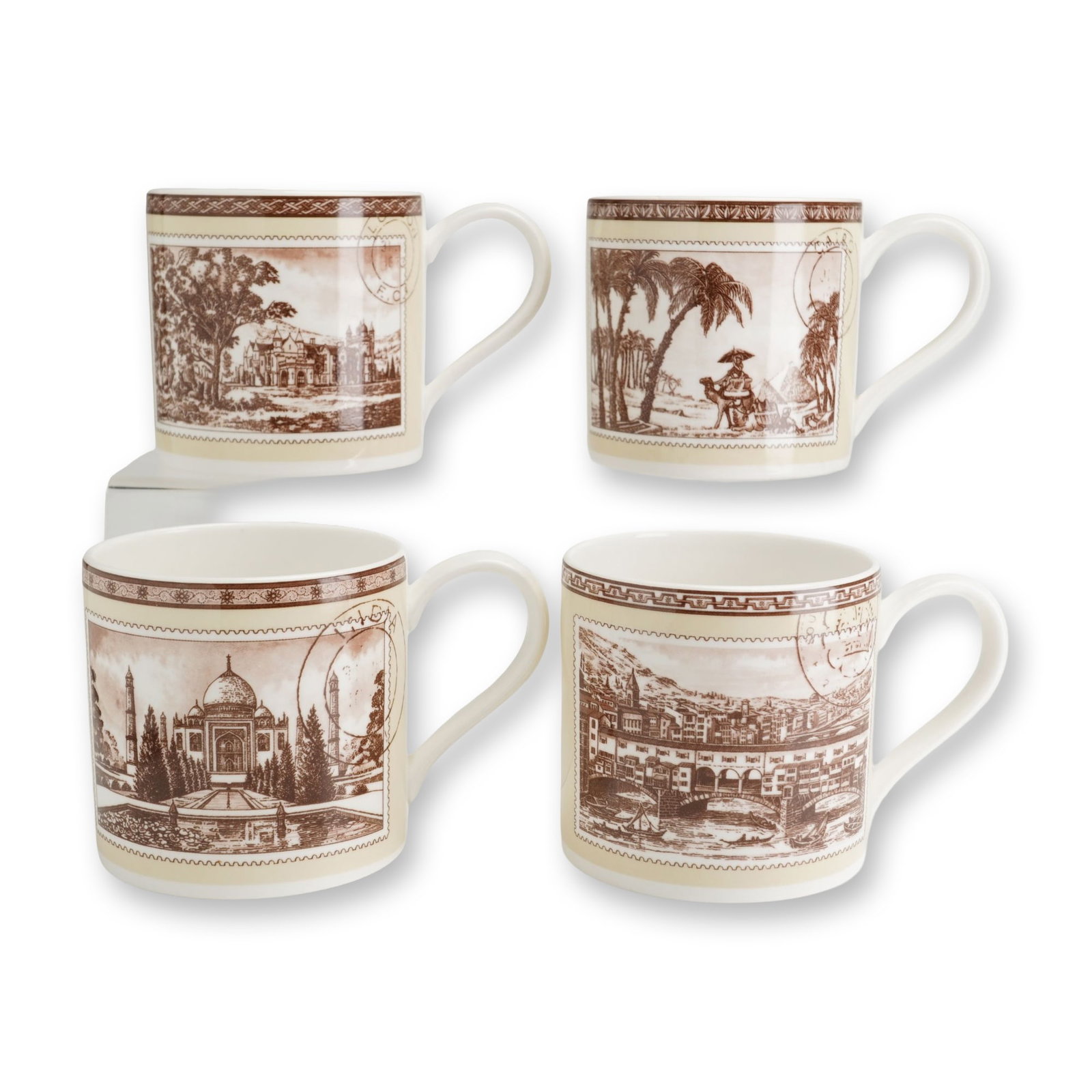4pc Wedgwood Bone China Stamps From Afar Mugs (1 of 3)