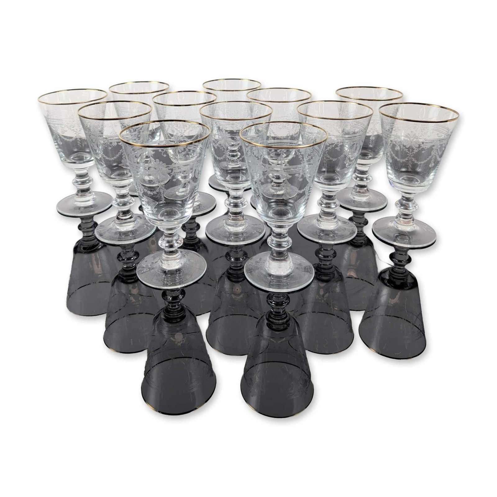 12pc Murano Hand Blown Gilt and Etched Wine Glasses (1 of 6)