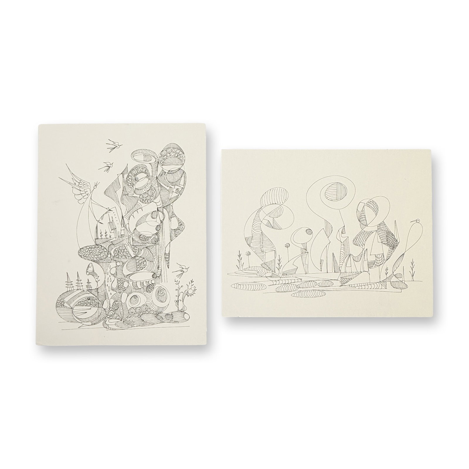 2pc Alfonso Rendon aka Masplata (Panamanian, 1957 - 2025), Pen on Board, Angels and Forms: Two originals on board - Forms and Angels. Unsigned. Artist: Alfonso Rendon aka Masplata (Panamanian, 1957 - 2025) Dimensions: 16"L x 12.5"H and 12.5"L x 16.5"H
