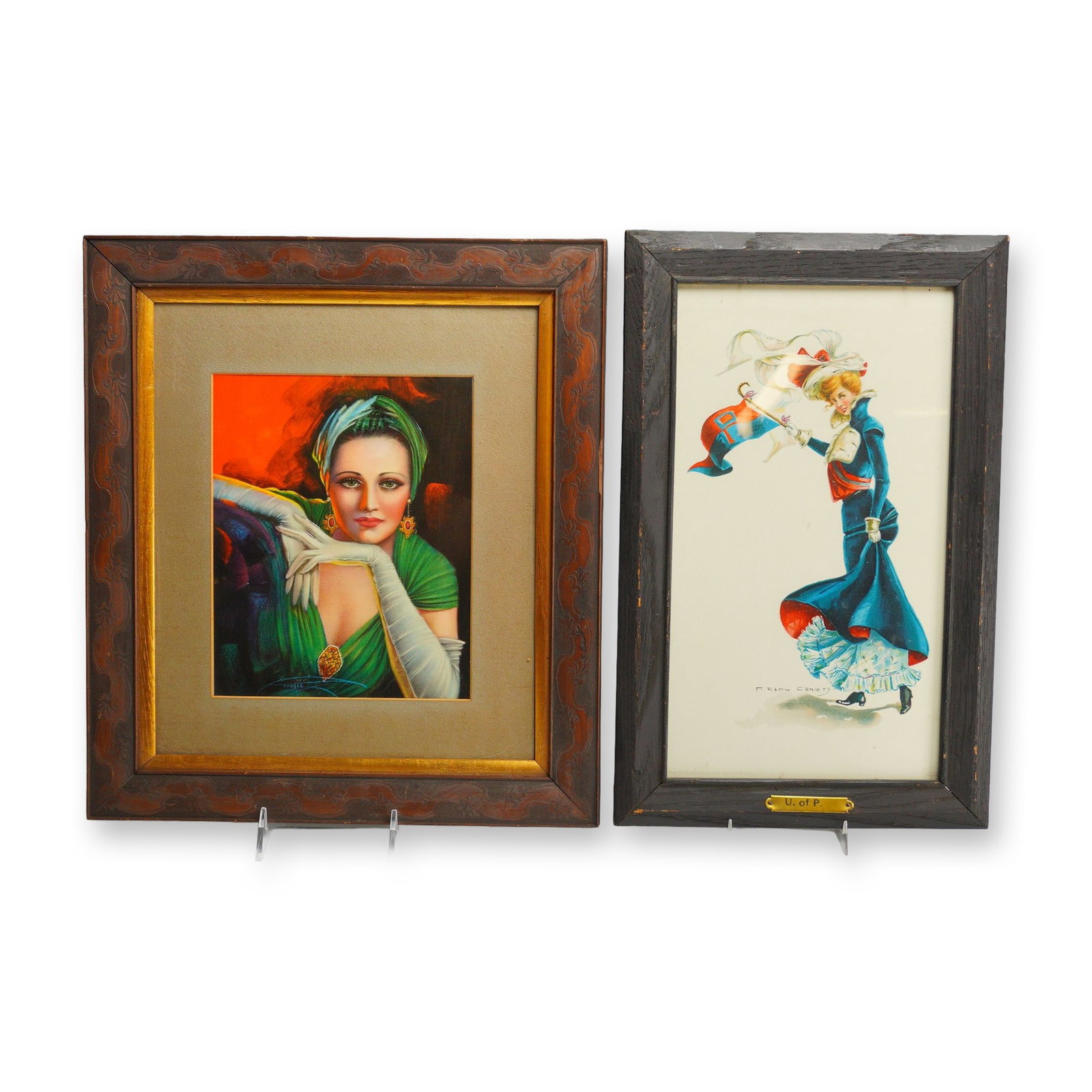 2pc Works by Billy DeVorss (American, 1908-1985), and F. Earl Christy (American, 1882-1961) No. 14: This lot consists of a pair of illustration prints featuring feminine subjects in 20th-century styles. The first work is a print by Billy DeVorss (American, 1908-1985), depicting a woman in an Art Dec