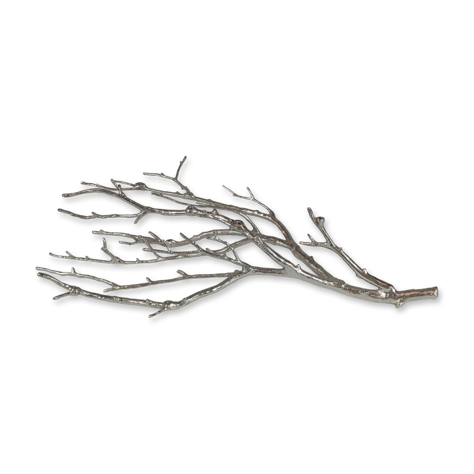 West Elm Silver Tone Metal Manzanita Branch Candleholder Sculpture: Attributed to West Elm. Contemporary decorative sculpture in the form of a manzanita branch. Cast metal construction with a high-polish silver-tone finish. Naturalistic design features realistic bark 