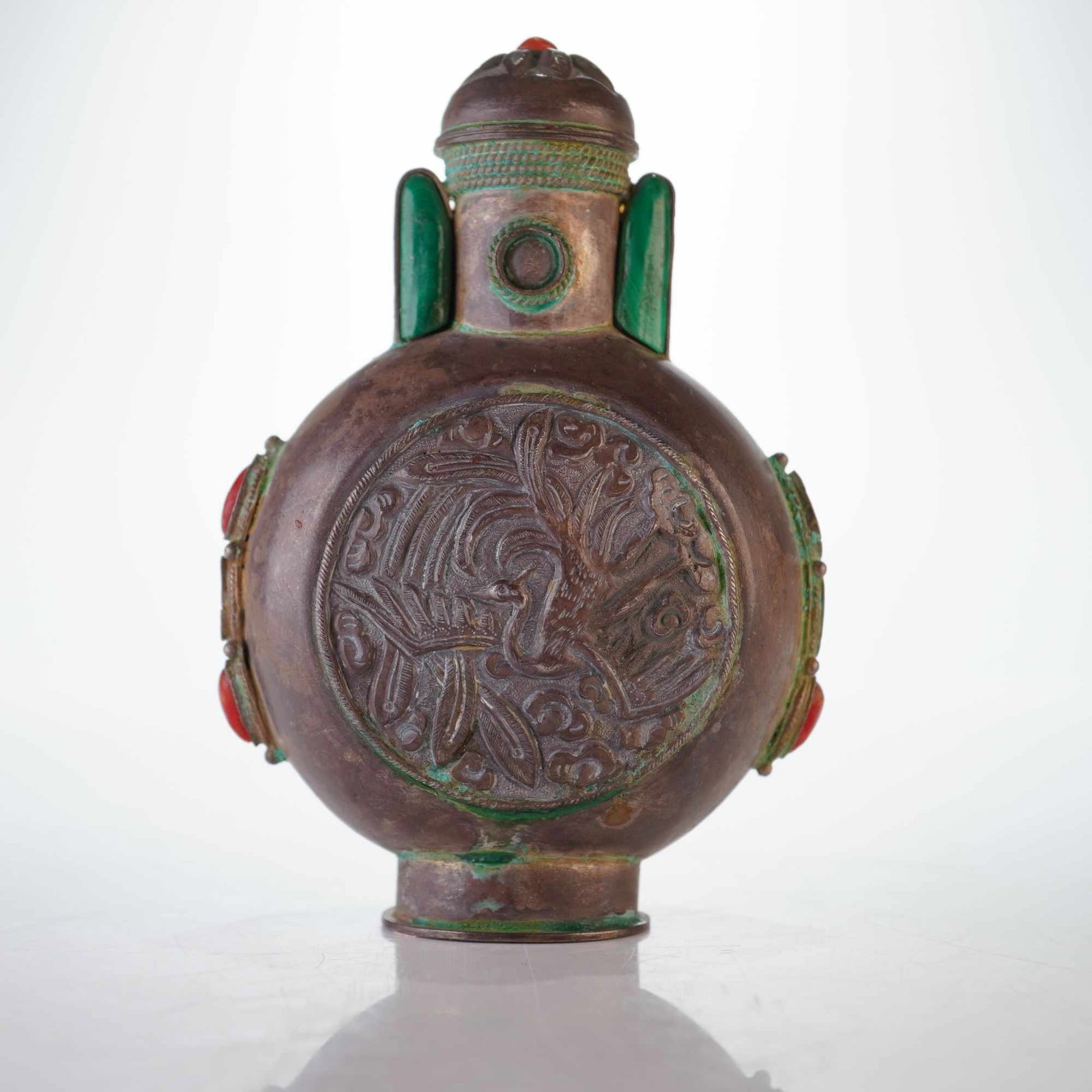 Mongolian Silver Repousse Snuff Bottle, Phoenix - 2
