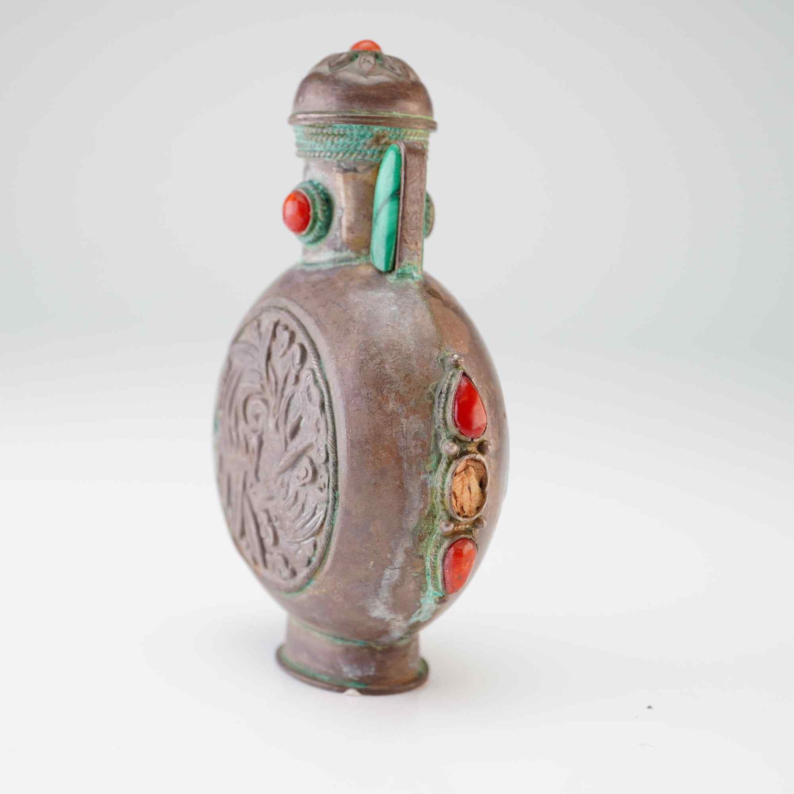 Mongolian Silver Repousse Snuff Bottle, Phoenix - 3
