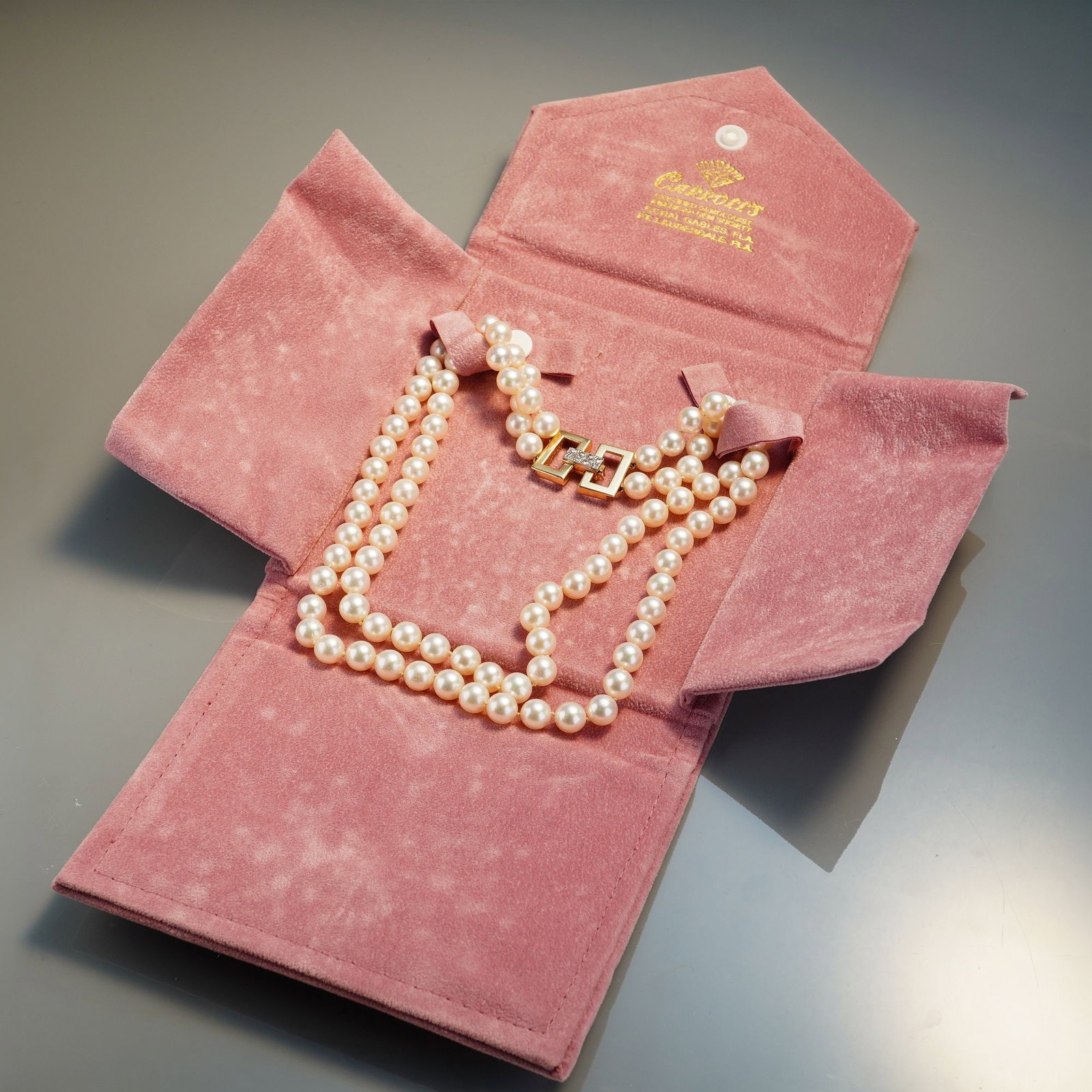 14K Yellow Gold Diamond Pearl Necklace - 6