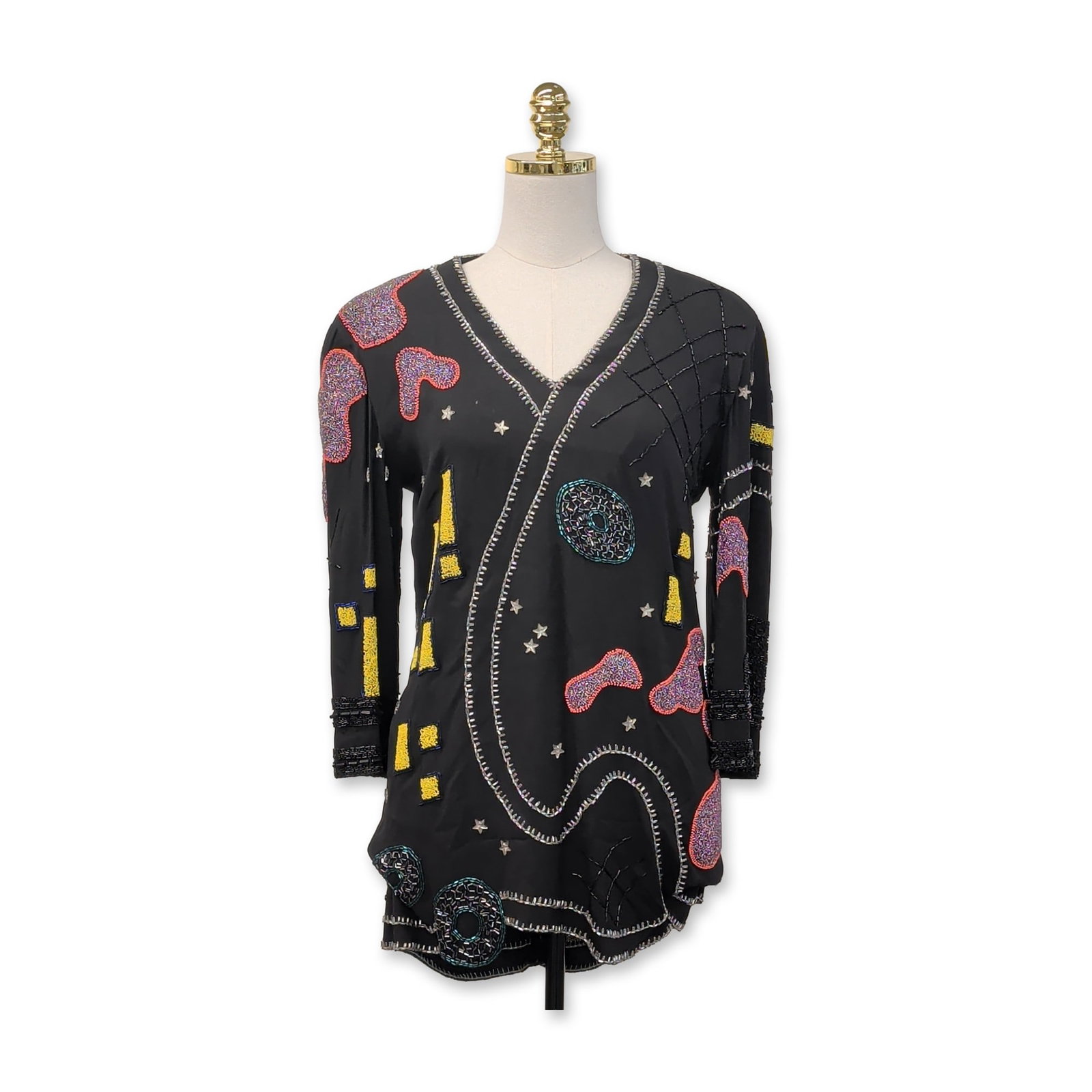 Fabrice 1980s Beaded Pop Art Blouse (1 of 7)