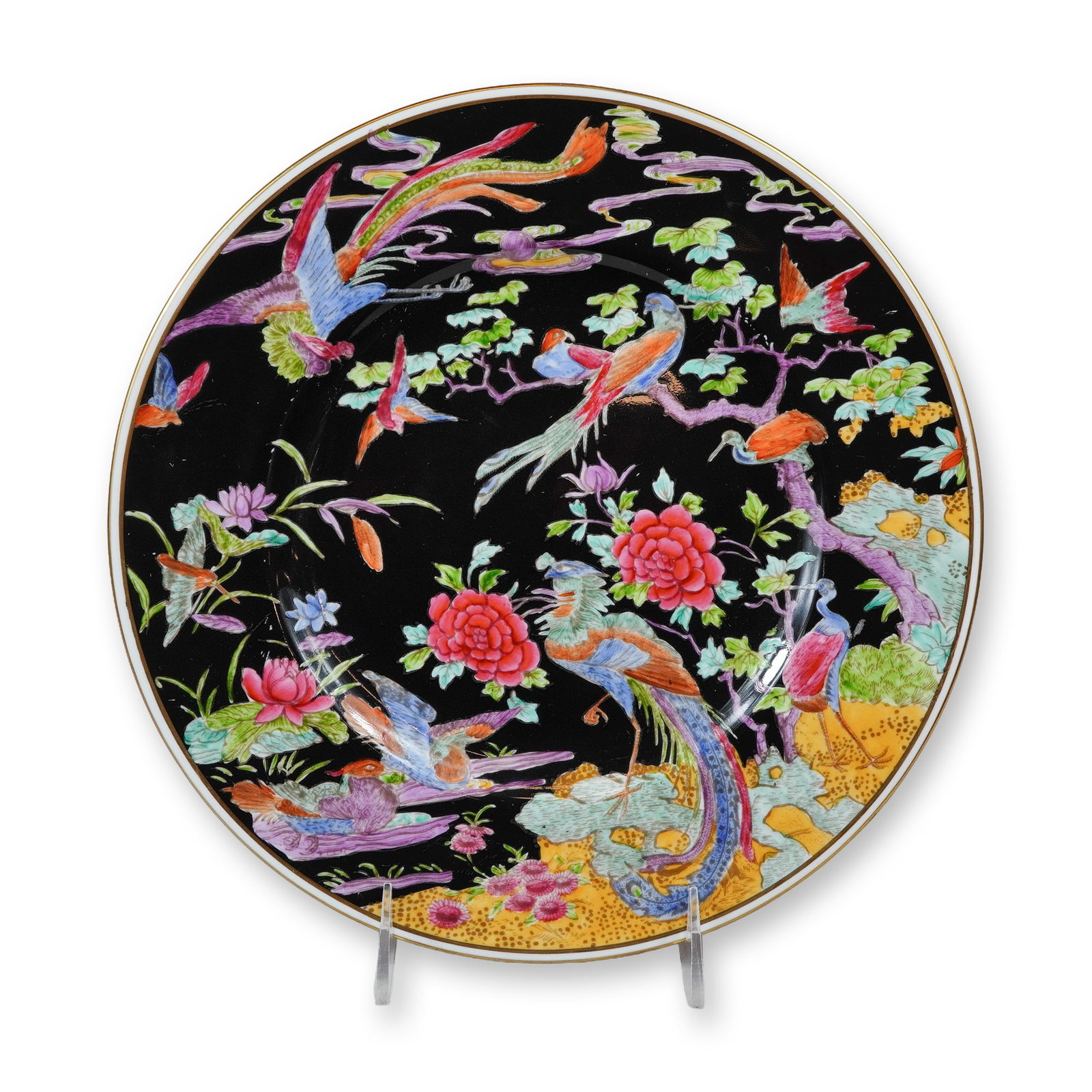Rare Wedgwood Fine Bone China Argus Pheasant W1735 Plate by Daisy Makeig-Jones: This visually beautiful Art Deco composition was created circa 1920 by the legendary artist Daisy Makeig-Jones, globally celebrated as the artistic mastermind behind Wedgwood's famed Fairyland Lustre 