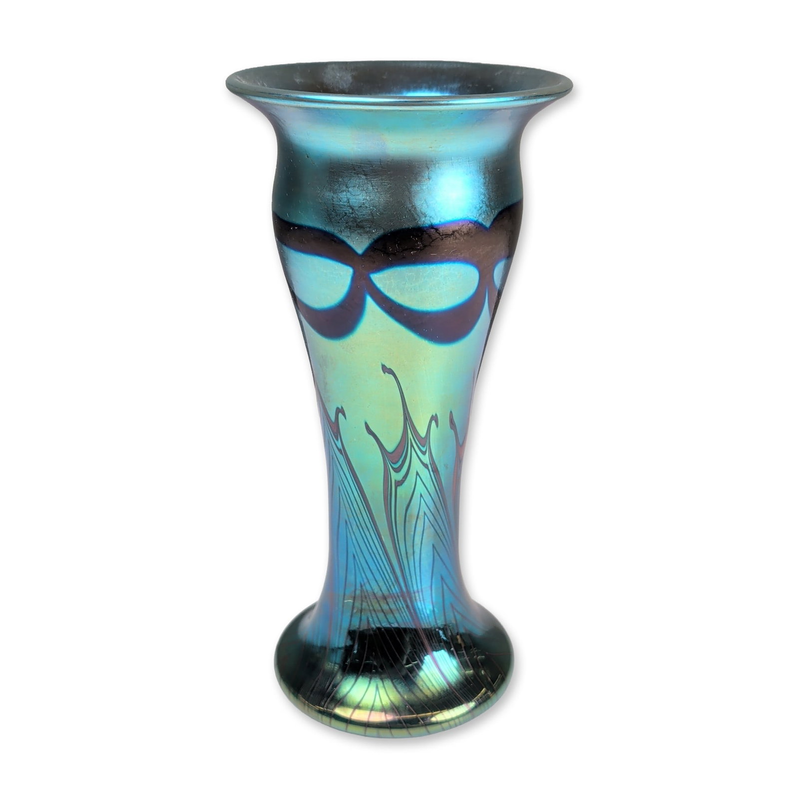 Lundberg Studios 1973 Iridescent Pulled Feather Glass Vase (1 of 7)