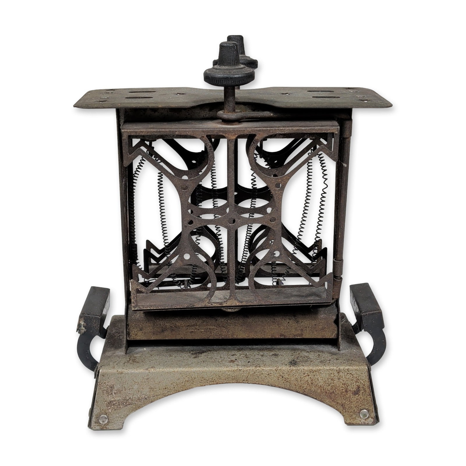 Fitzgerald Star Electric Metal Toaster: Fitzgerald Mfg. Co., Torrington, CT, circa 1920s. Star Electric turnover or flopper style toaster in nickel-plated metal, featuring hinged bread trays with ornate scrollwork cutouts and star-patterned