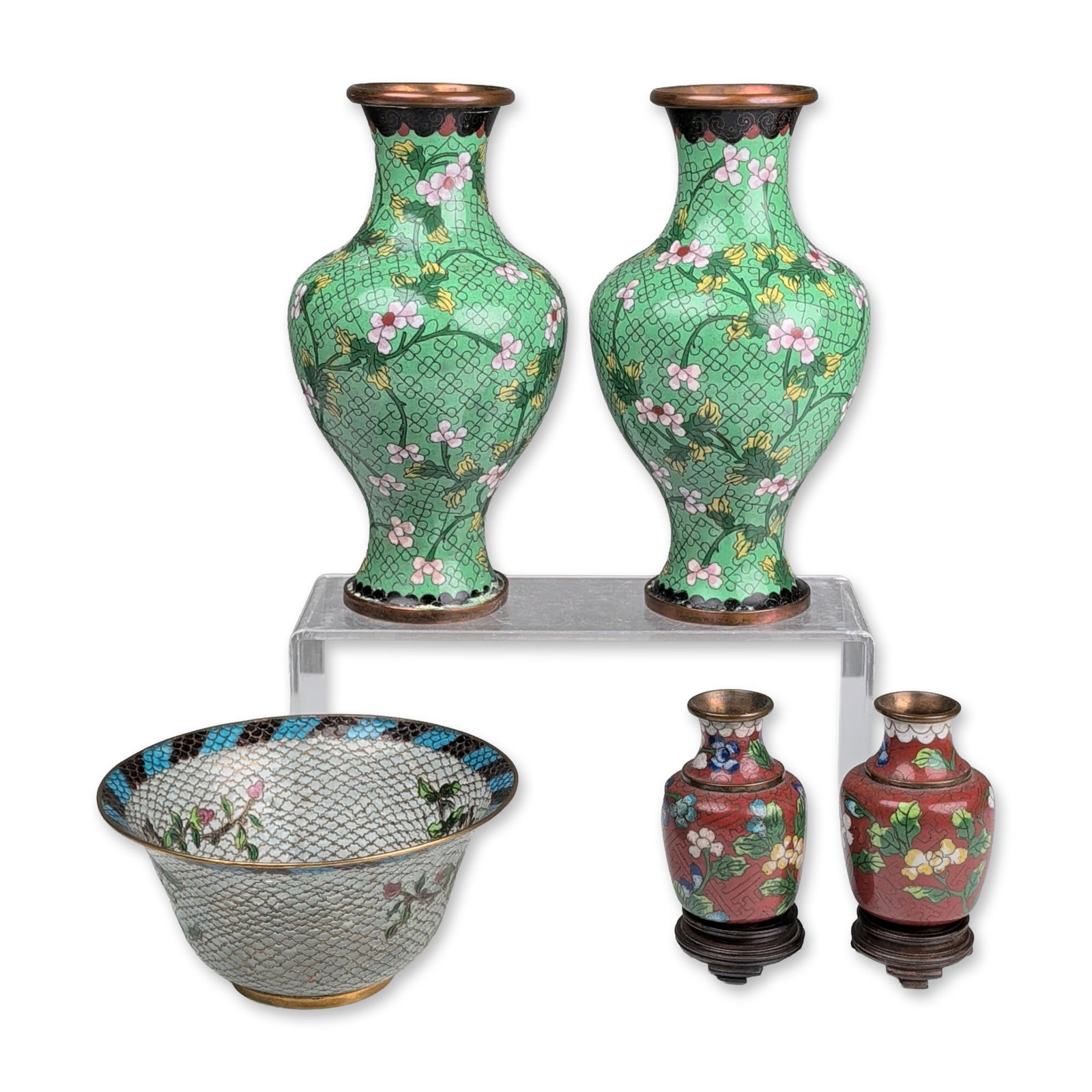 Collection of Seven Chinese Cloisonne and Plique-a-jour Enamelware (1 of 9)
