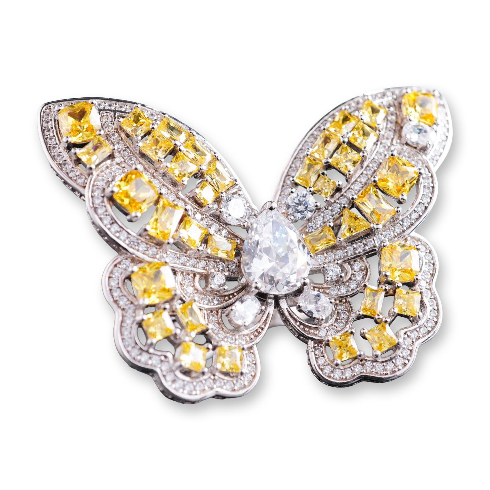 Anna Zuckerman Mariah Butterfly Ring in Canary Yellow Crystalline: David Yurman Wheaton collection cocktail ring in sterling silver, featuring a large oval checkerboard-faceted garnet of a deep purplish-red color. The center stone is held in a four-prong setting flan