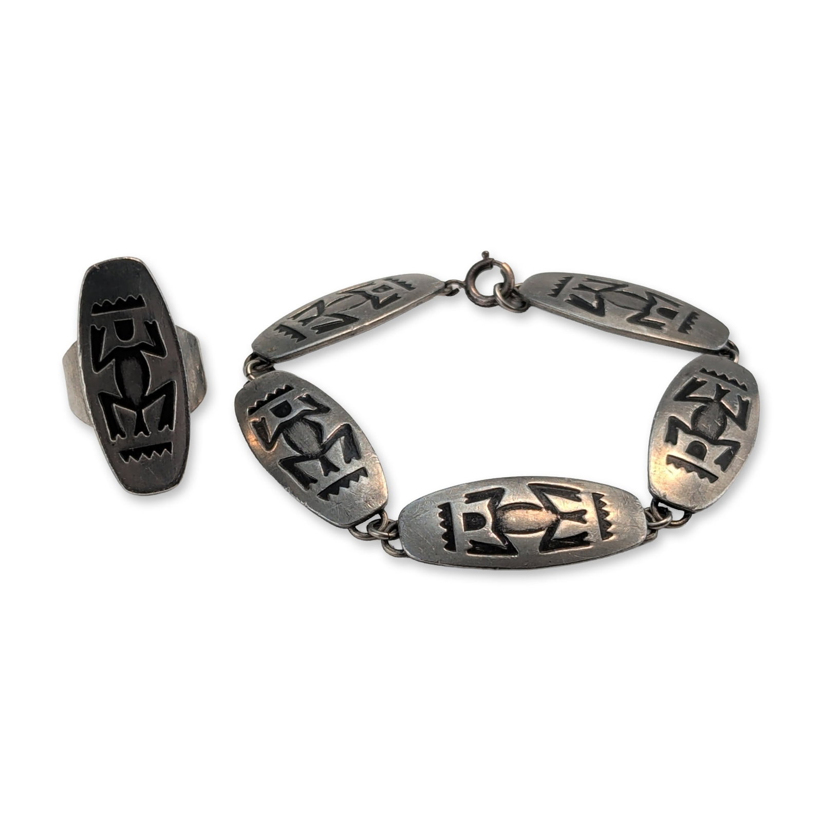 2pc Jorgen Jensen Danish Modernist Pewter Bracelet and Ring Set (1 of 5)
