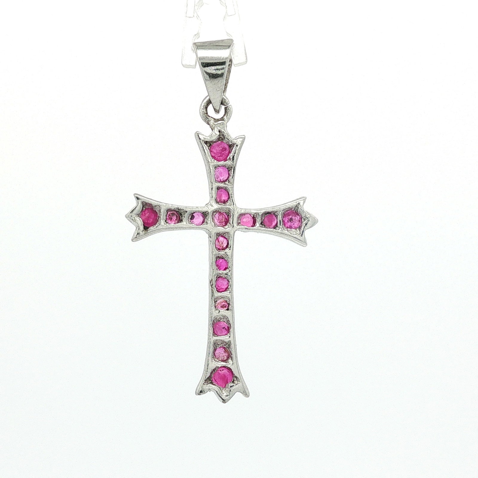 Ruby and Silver-Tone Cross Pendant - 2