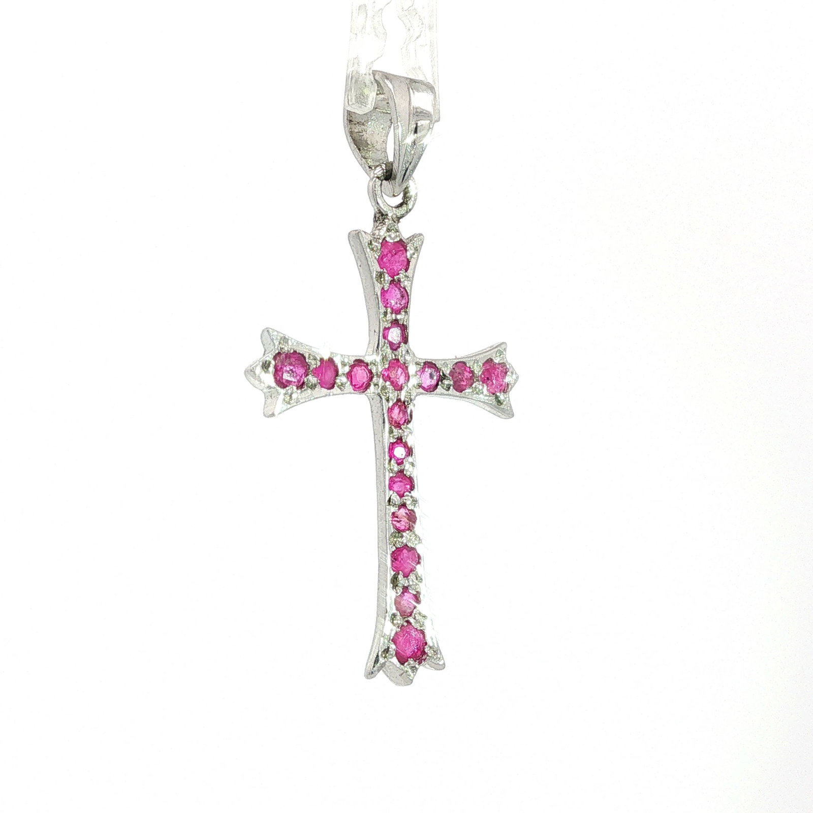 Ruby and Silver-Tone Cross Pendant - 3