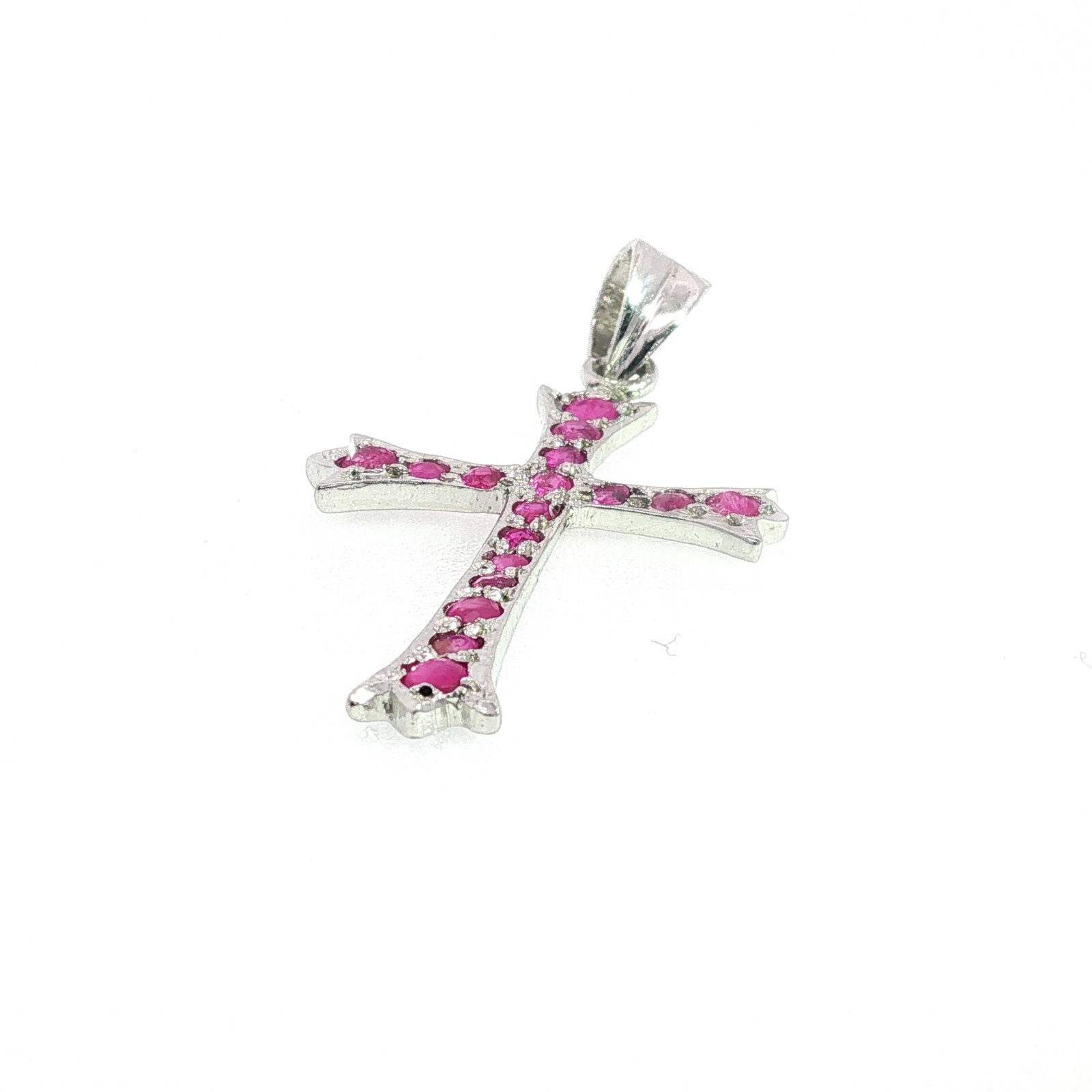 Ruby and Silver-Tone Cross Pendant - 4