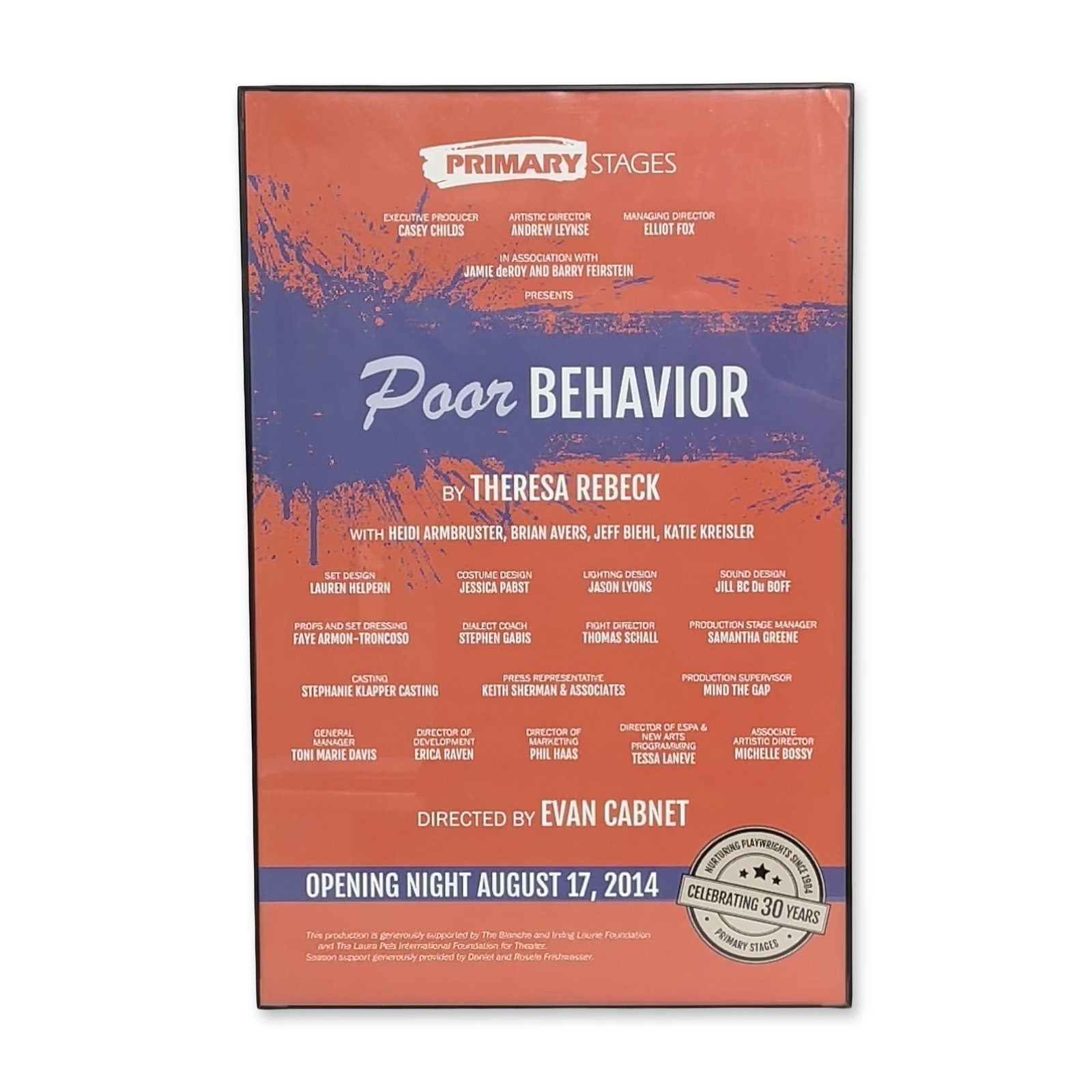 Primary Stages Poor Behavior Opening Night Poster (1 of 3)