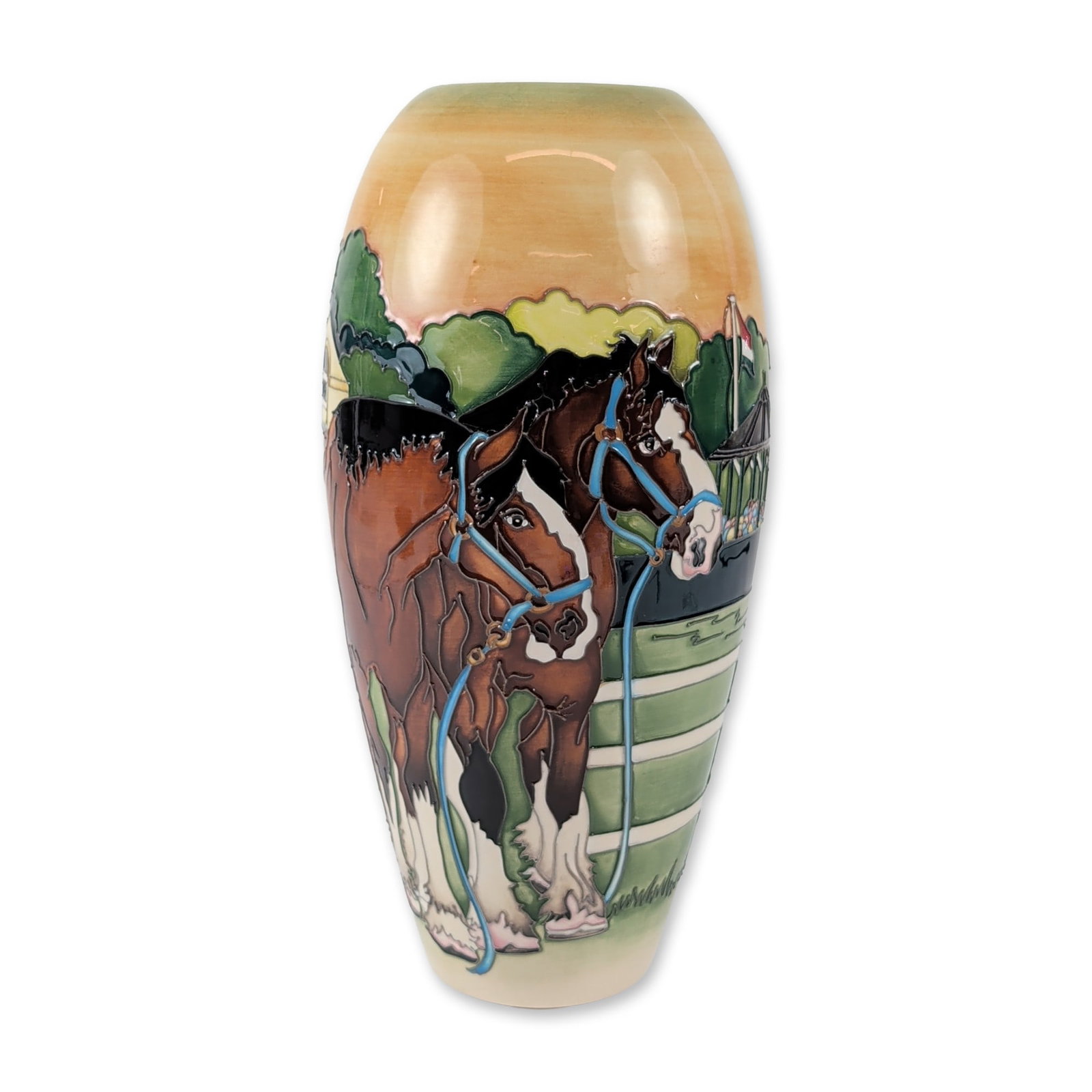 Moorcroft Showground Horse Limited Edition Vase: Moorcroft pottery vase in the Fairy Rings pattern designed by Philip Richardson. This ovoid earthenware vessel features a tube-lined and hand-painted design of mushrooms and toadstools in cream and br