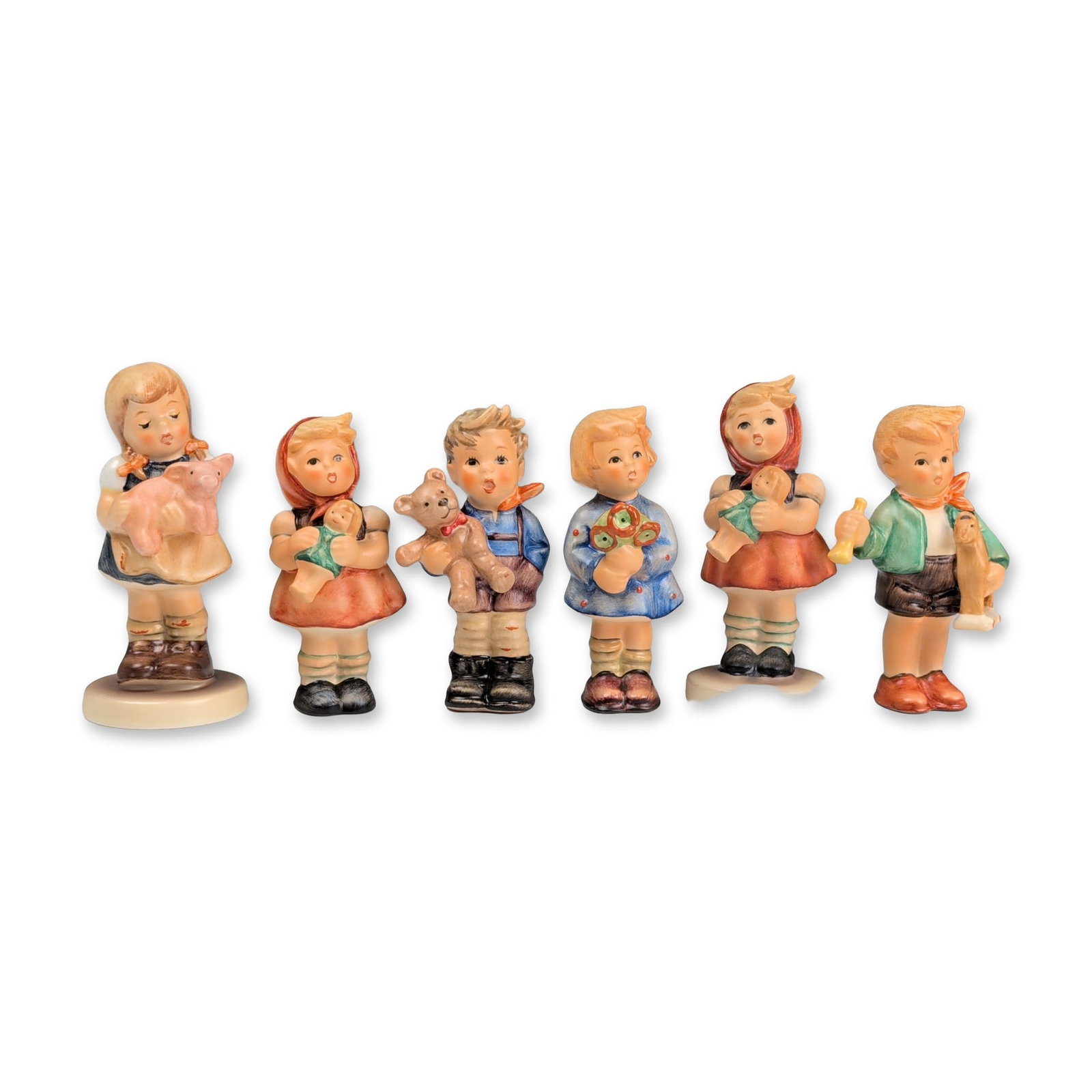 Collection of Six Goebel Hummel Miniature Figurines with Toys, Pig and Flowers (1 of 4)