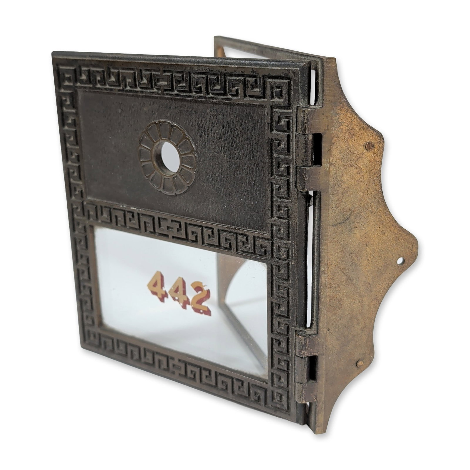 Yale Antique Brass Greek Key Post Office Box Door (1 of 4)