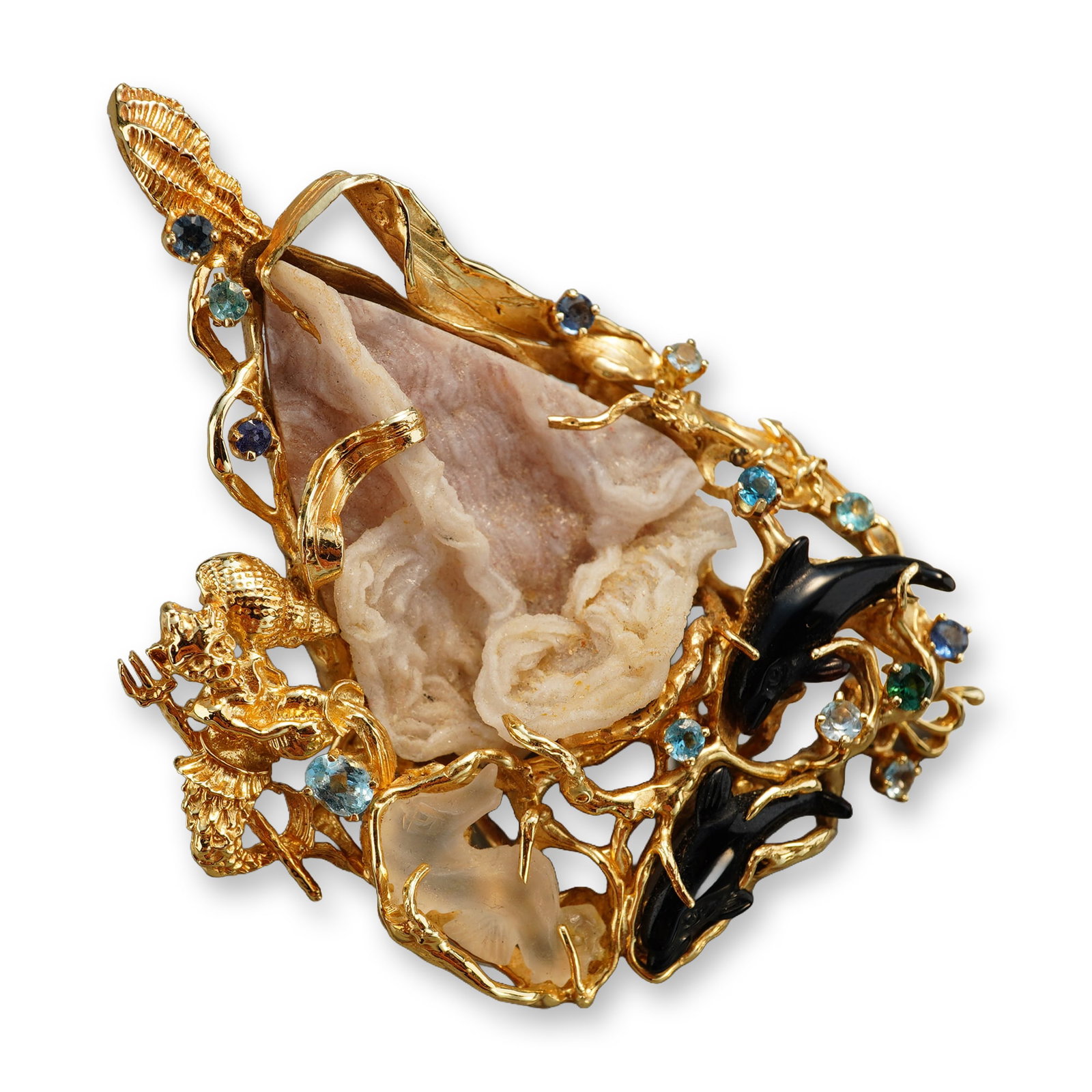 14K Yellow Gold Sandstone, Quartz, Onyx and Amethyst Pendant (1 of 6)