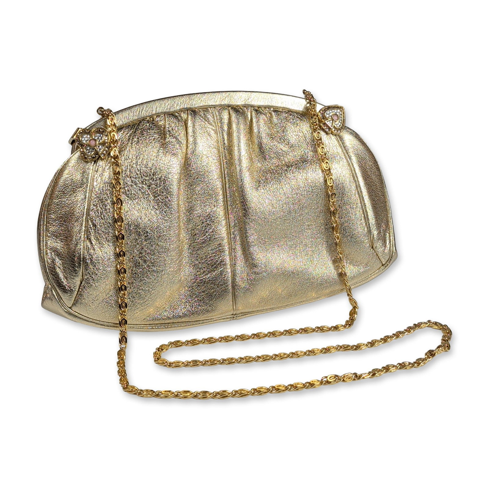 Judith Leiber Metallic Gold Leather Clutch (1 of 8)