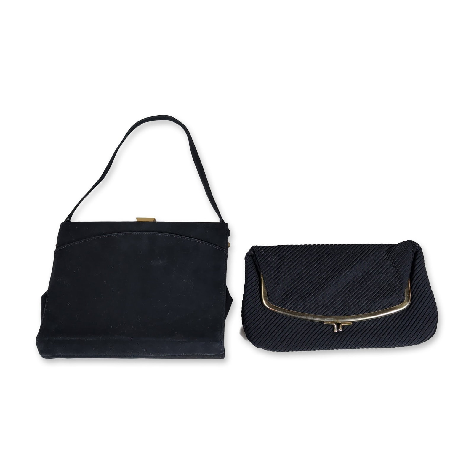 2pc Suede Handbag and Pleated Fabric Clutch (1 of 6)