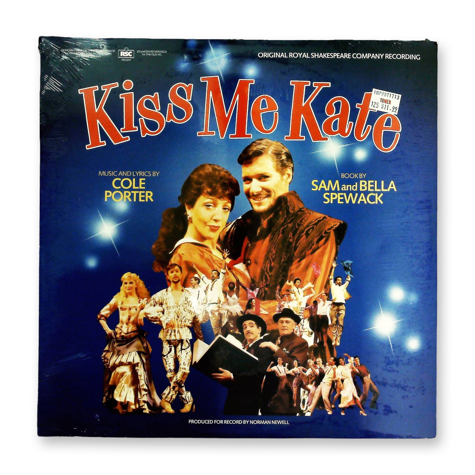 Kiss Me Kate Original Royal Shakespeare Company Recording First Night Records 1987: This is a 12-inch vinyl LP record featuring the original Royal Shakespeare Company recording of the musical Kiss Me Kate. The production features music and lyrics by Cole Porter and a book by Sam and 