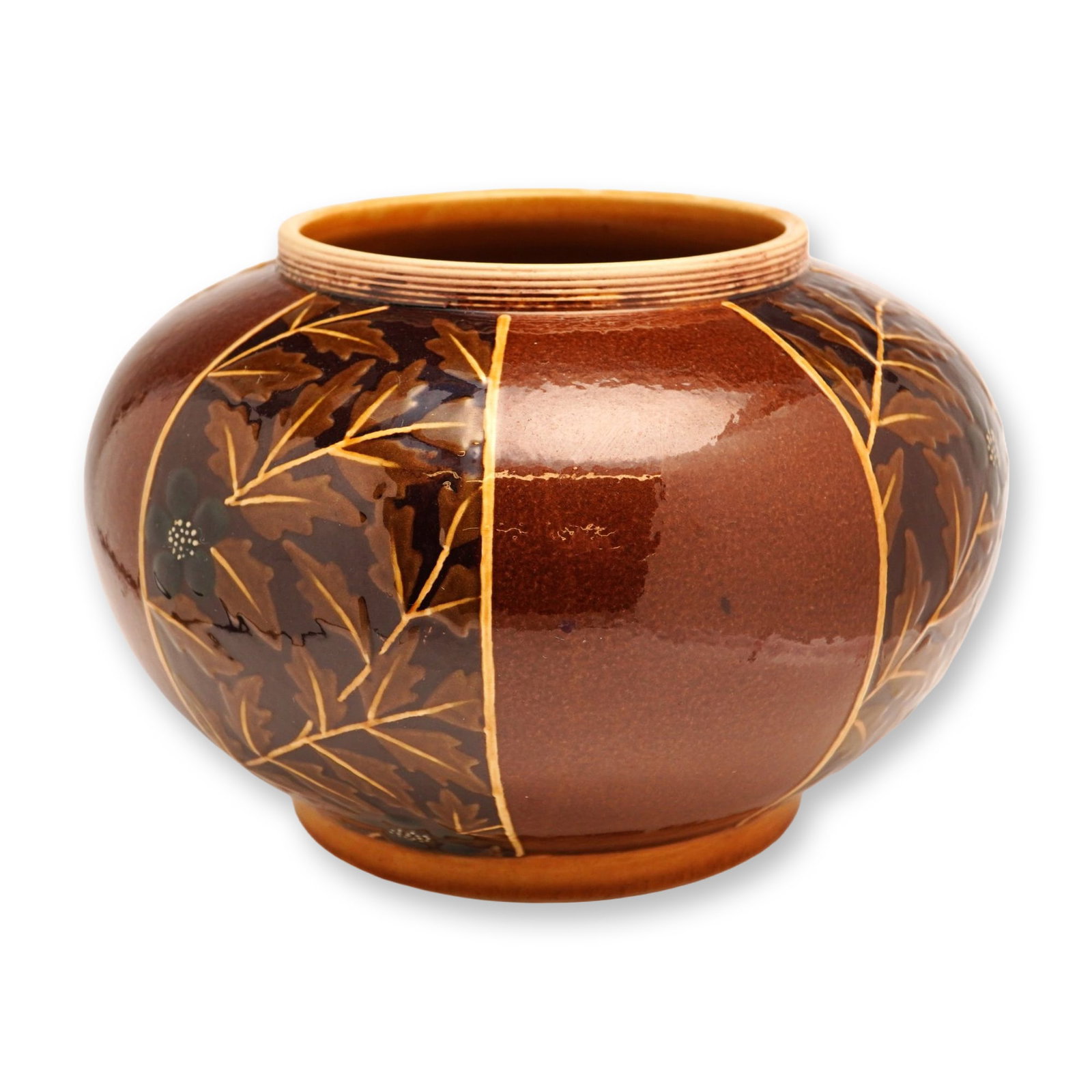 Wedgwood Leaf Pattern Brown Glazed Earthenware Vase circa 1885 (1 of 4)