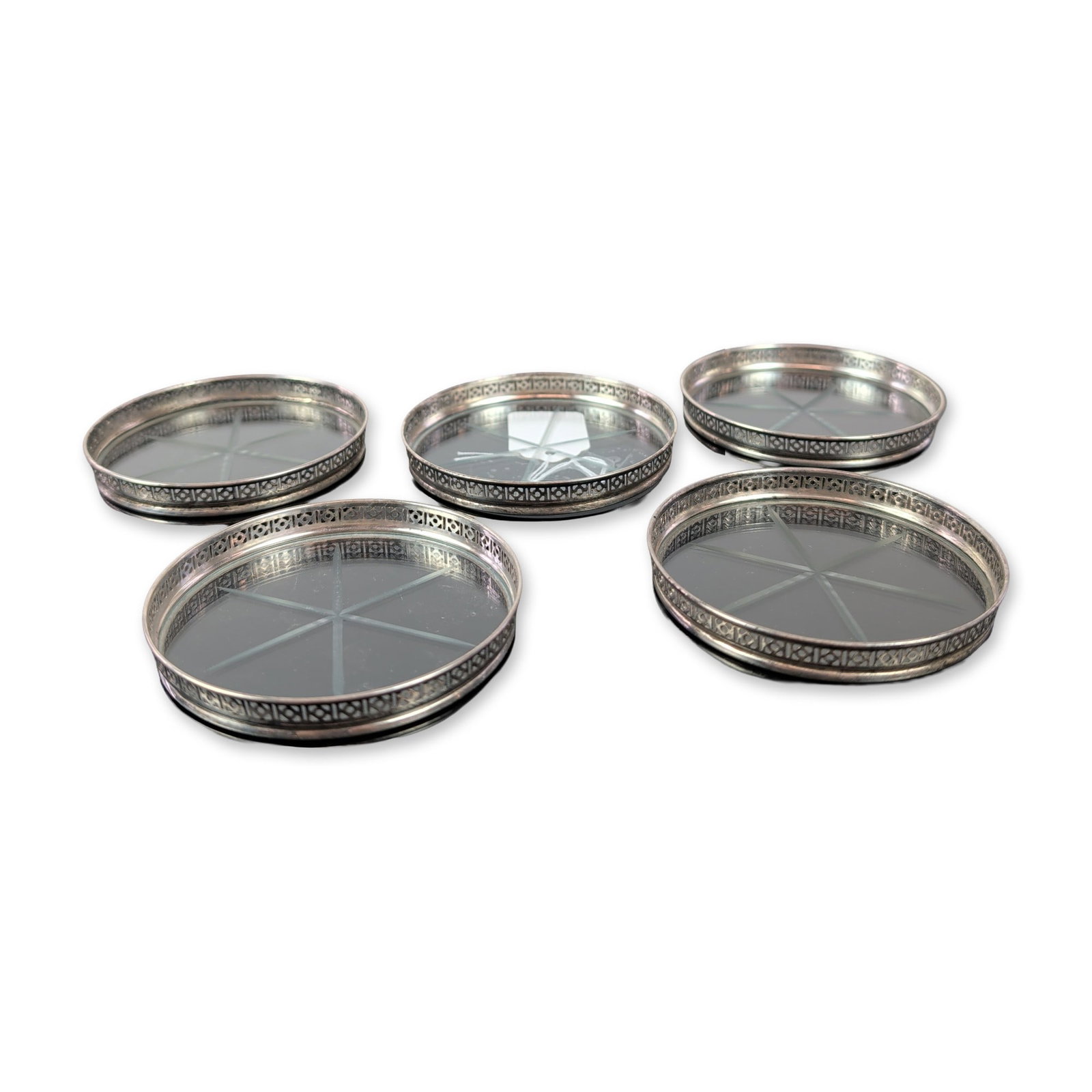 Set of Five Webster Co. Sterling Silver and Etched Glass Coasters: Hugh Jenkins and Stephanie Ross for Big Island Glass. Hand-blown art glass vase in an ovoid form from the Lava series. The vessel features a striking transition from opaque red at the rim and shoulder