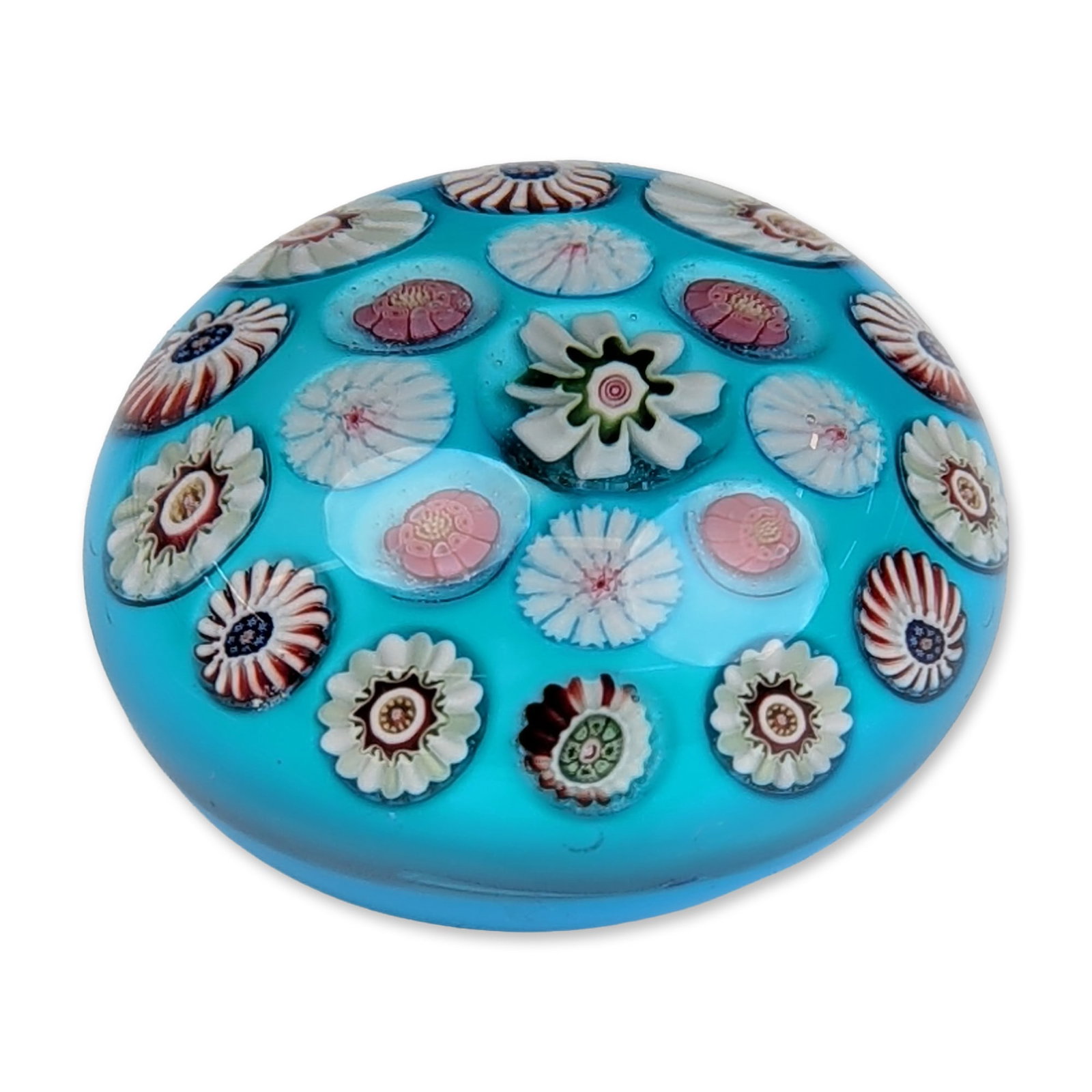 Clichy France Antique Opaque Aqua Ground Millefiori Paperweight (1 of 4)