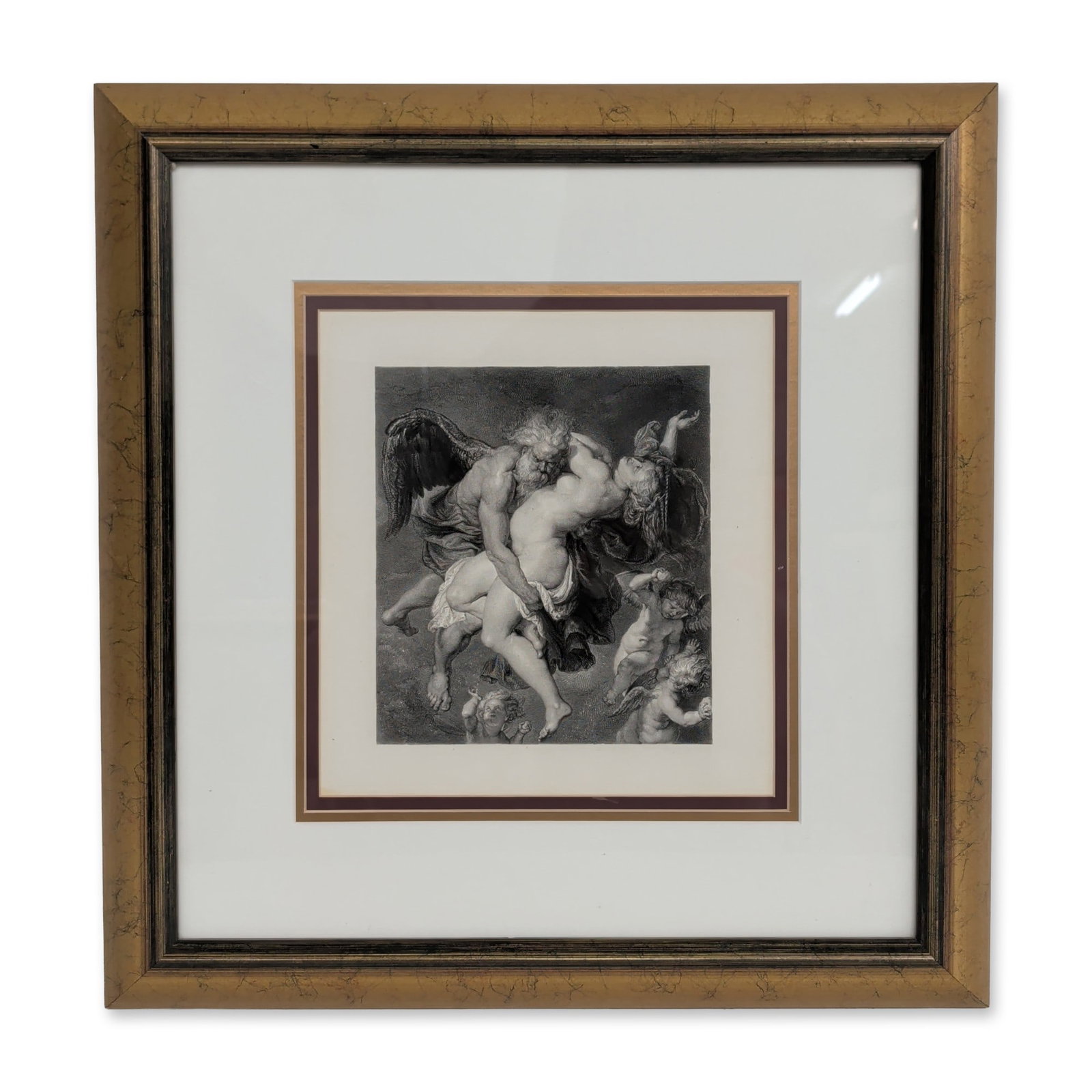 Johann Sonnenleiter (Austrian, 1825-1907), Engraving on Paper, Boreas Carrying Off Orithyia: Johann Sonnenleiter (Austrian, 1825-1907) after Peter Paul Rubens (Flemish, 1577-1640). Engraving on paper depicting the mythological scene of Boreas, the North Wind, abducting the Athenian princess O