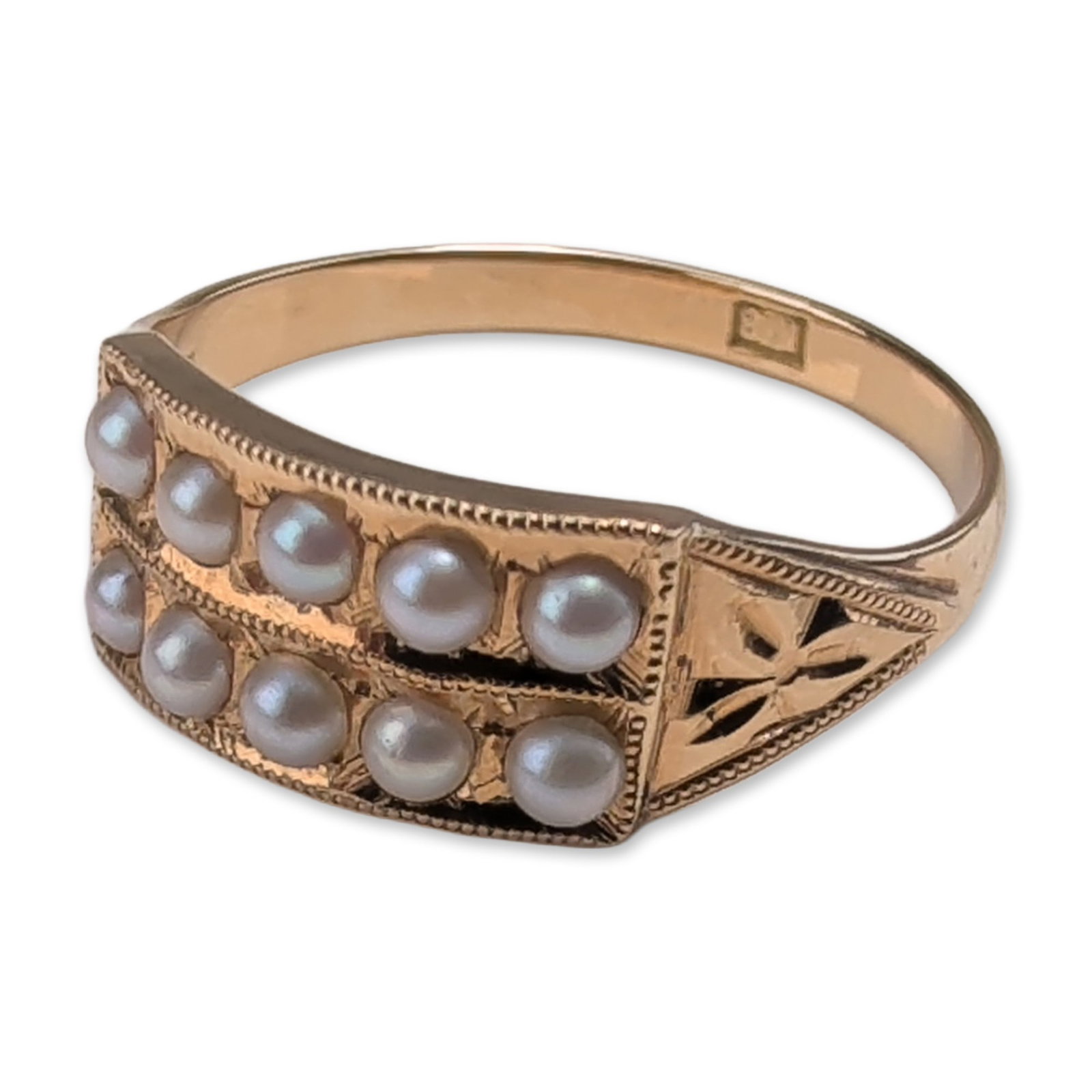 Victorian Style 16K Yellow Gold Seed Pearl Ring (1 of 5)