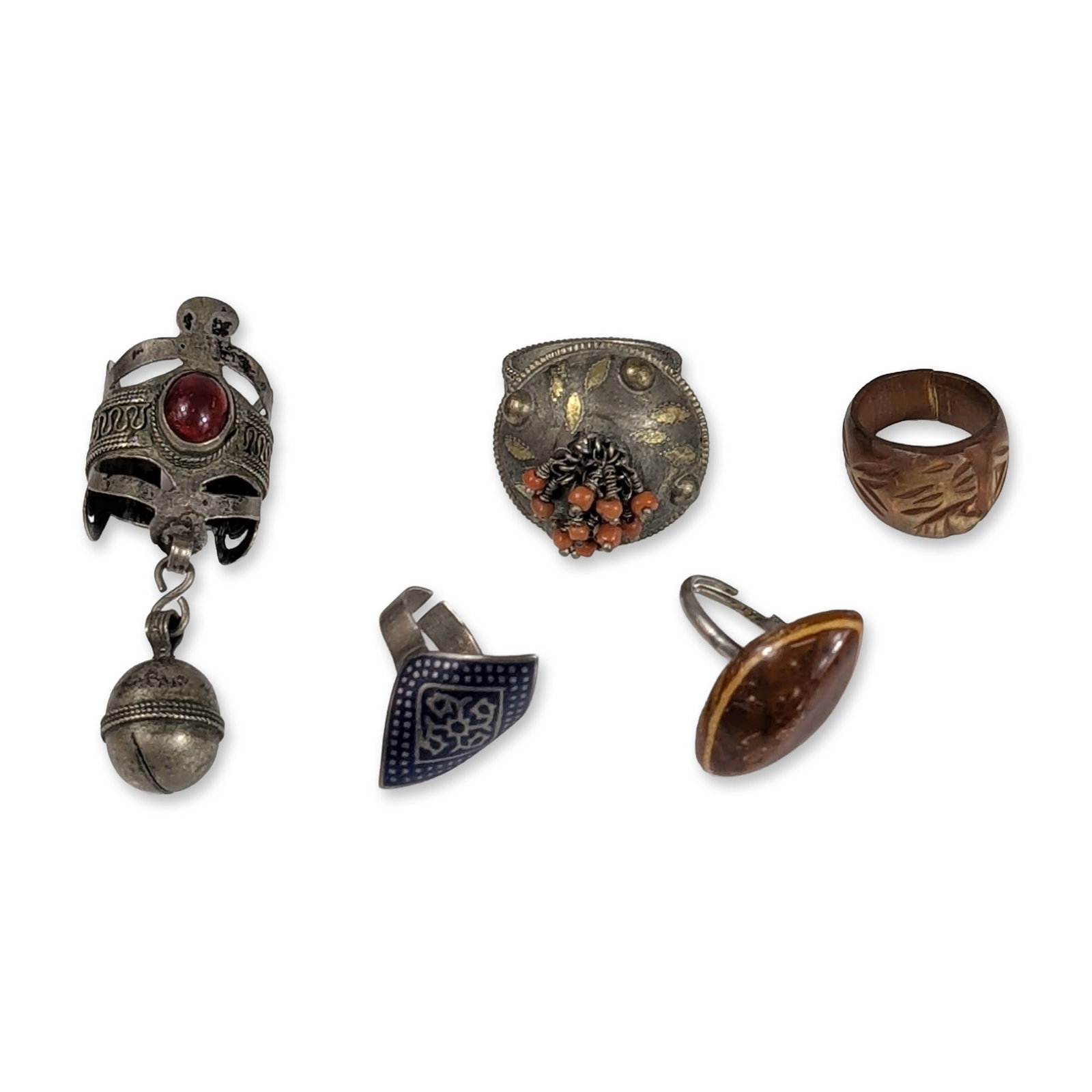 Group of Five Ethnic Style Silver Toned Statement Rings (1 of 4)