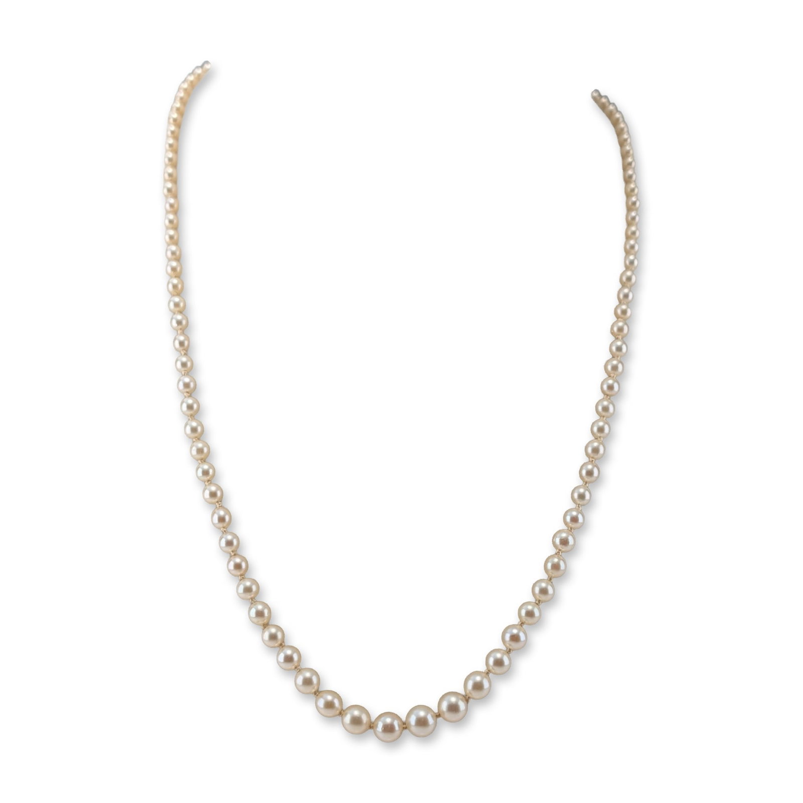 10K White Gold Graduated Cultured Pearl Necklace: Lagos sterling silver chain necklace featuring alternating oval links with signature beaded Caviar texture and polished triple-ribbed surfaces. The necklace is secured with an oversized designer lobst
