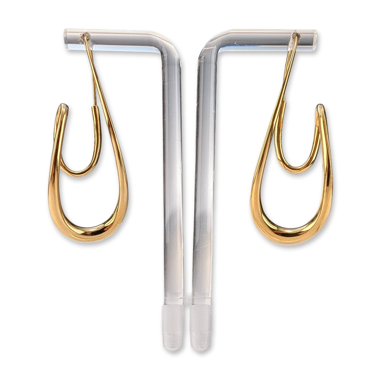 Michael Good 18K Yellow Gold Double Twisted Ear Drop Earrings: Michael Good pair of Waved Oval drop earrings in 18K yellow gold. Each earring features a fluid, organic open-loop design tapering from a thickened, high-polish body to a fine wire. The integrated wir