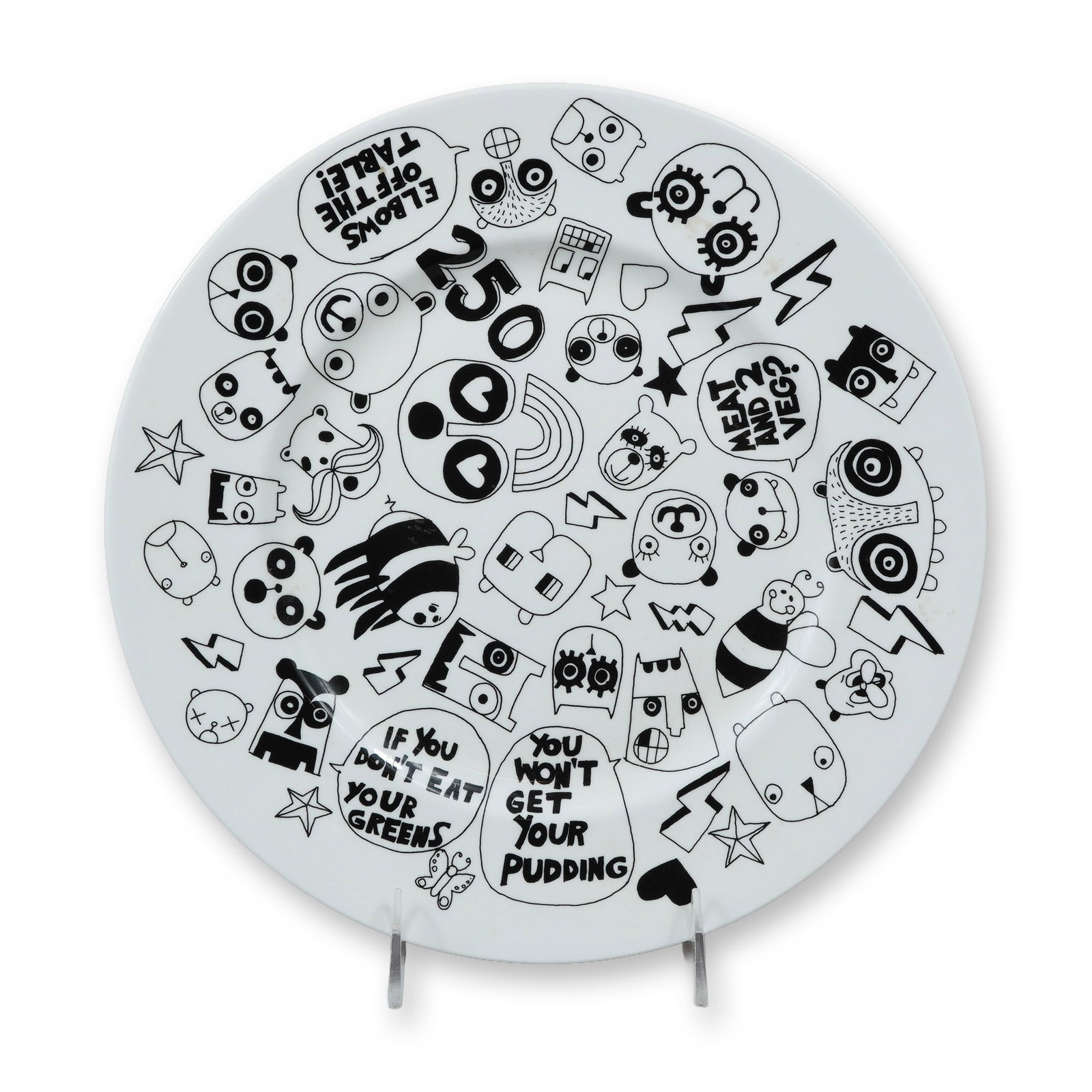 Wedgwood England Bone China Flash Pattern Plate Designed by Will Broome: This circular bone china plate was manufactured by Wedgwood in England in 2009 to commemorate the factory's 250th anniversary. The pattern, titled Flash, was designed by artist Will Broome and feature