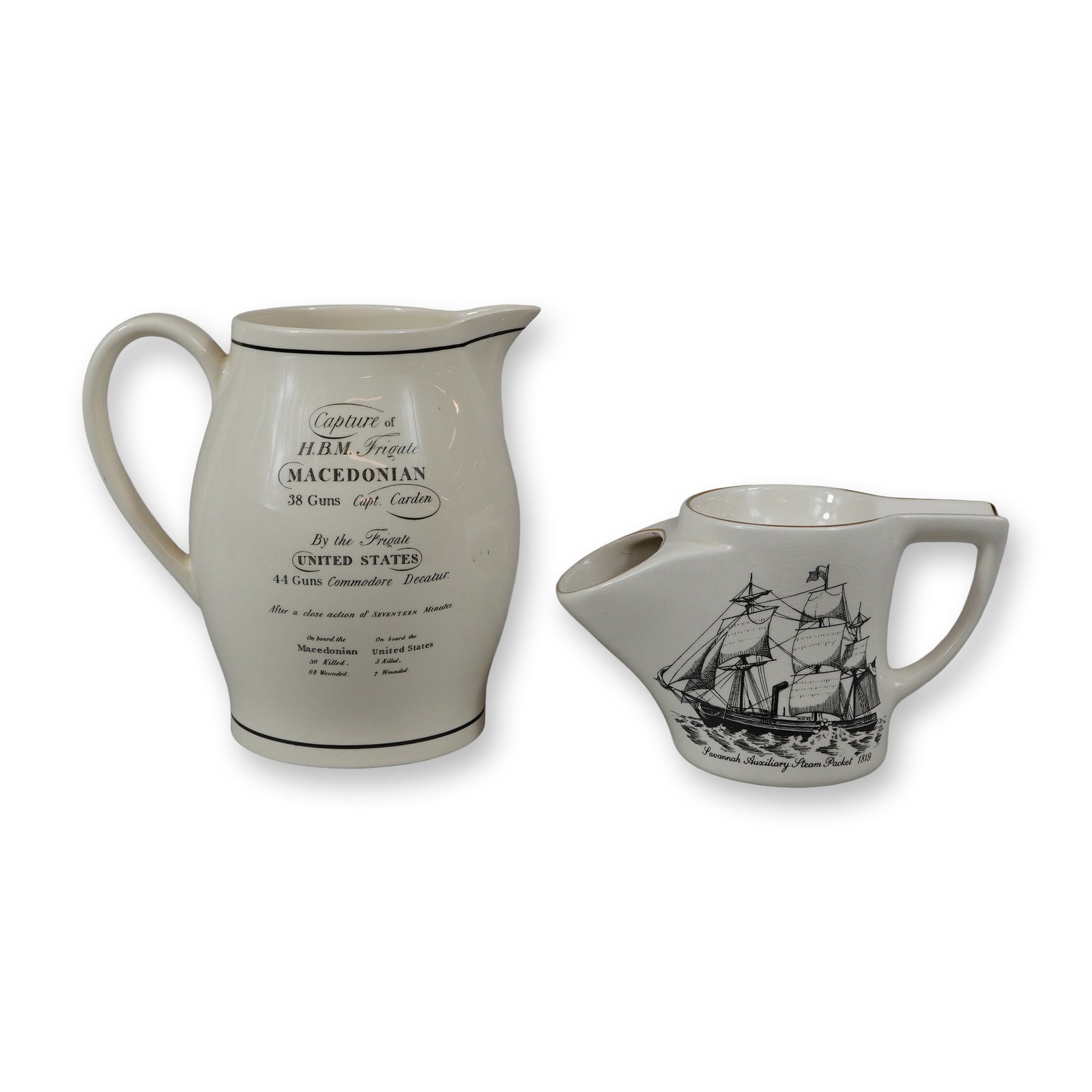 2pc Nautical Commemorative Porcelain: Wedgwood Pitcher and Lord Nelson Pottery Shaving Scuttle (1 of 3)