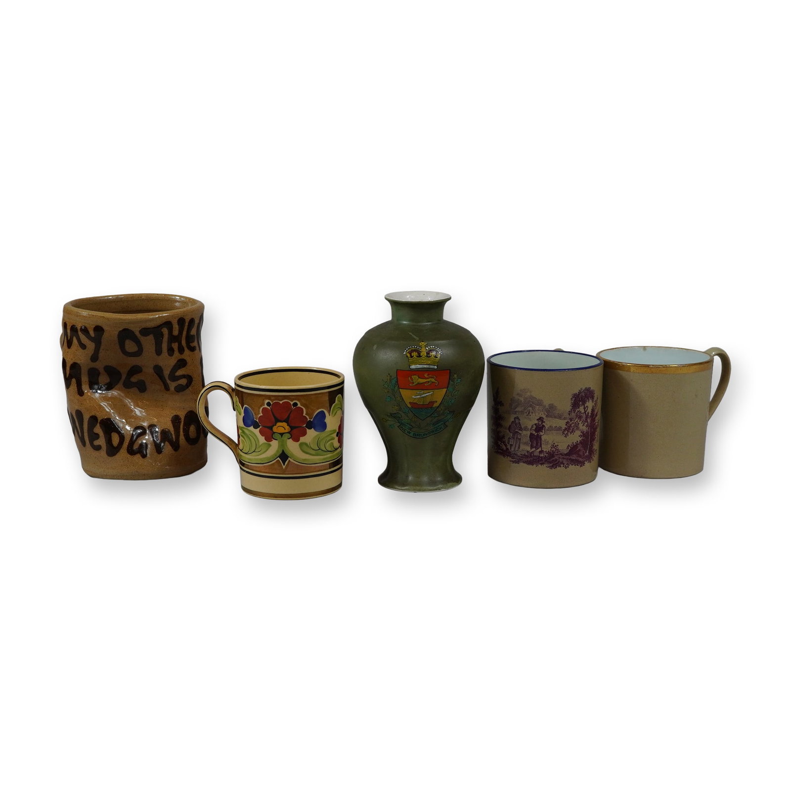 5pc English Stoneware and Porcelain Including Wedgwood and Studio Pottery (1 of 5)