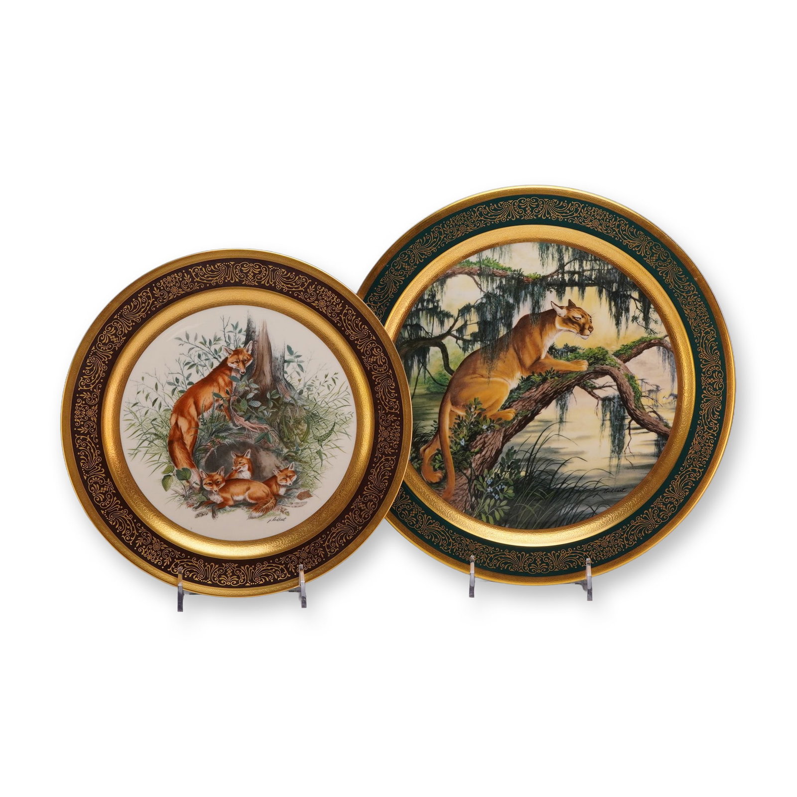 2pc Pickard China Limited Edition Wildlife Plates by James L. Lockhart including American Panther (1 of 3)