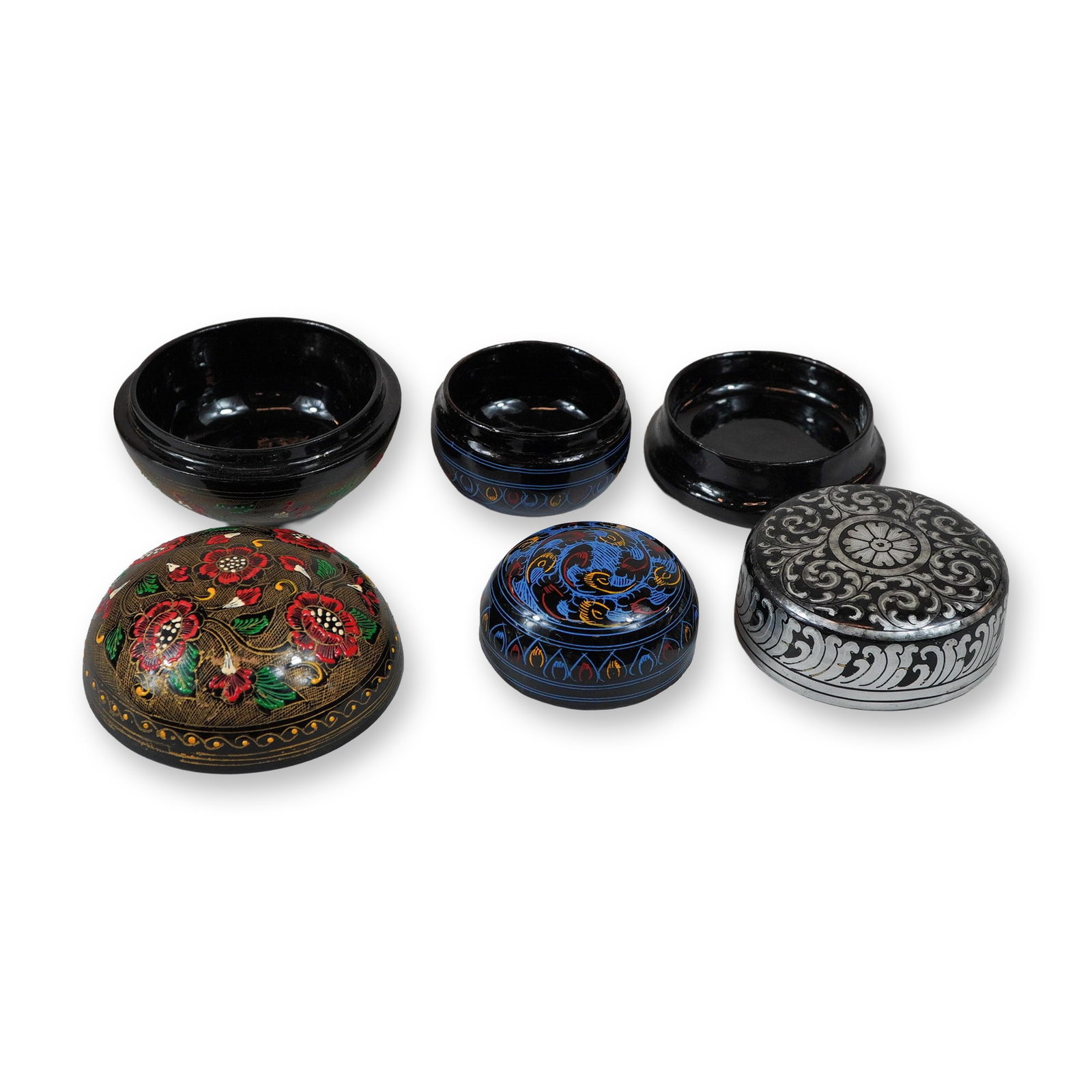 A Trio of Burmese Hand Decorated Lacquerware Boxes (1 of 2)
