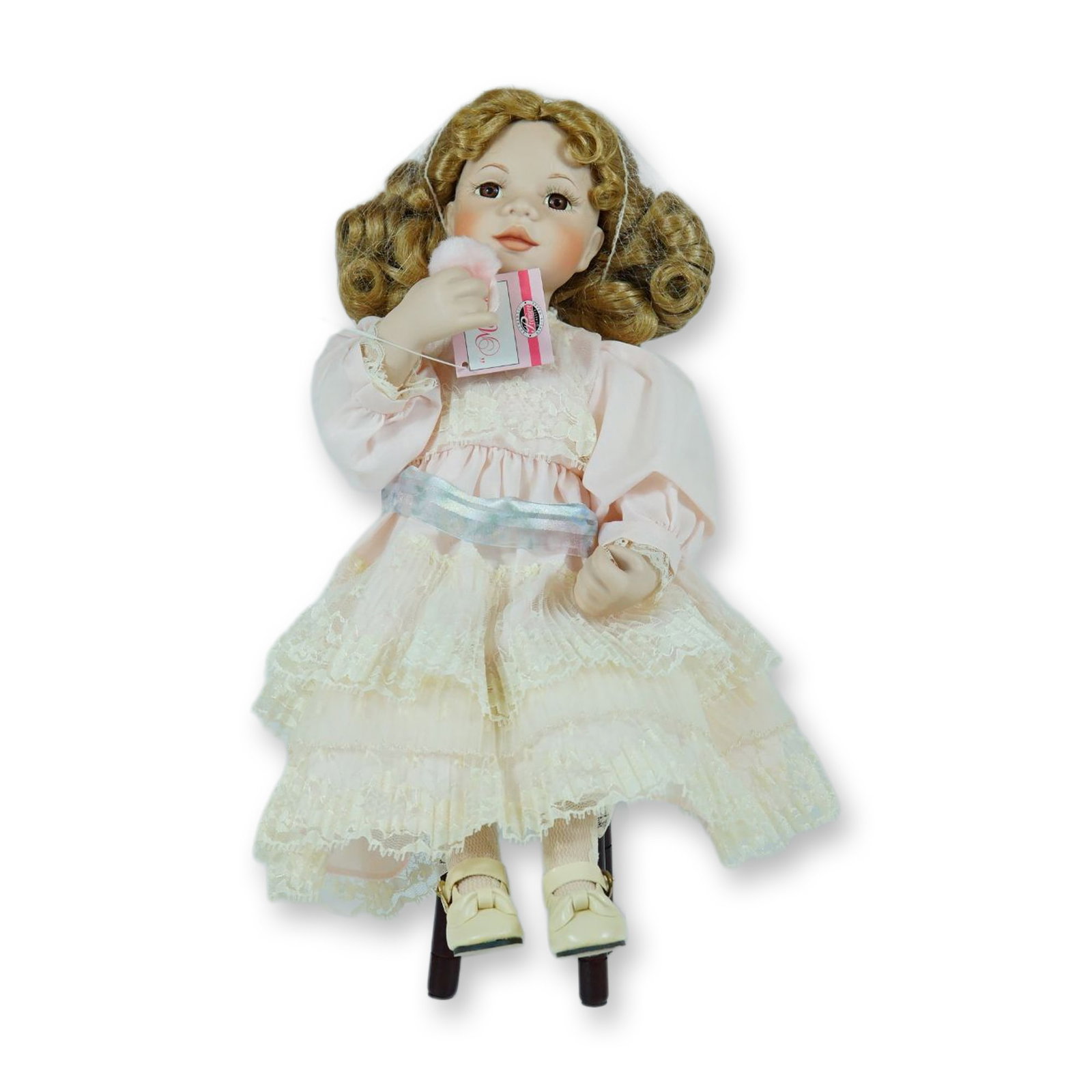 Ashton-Drake Galleries Melissa Doll, Approx. 15 Inches: A premier issue collectible doll titled Melissa from the Victorian Vanity collection, manufactured by The Ashton-Drake Galleries and designed by artist Sandy Freeman. The doll is constructed with a