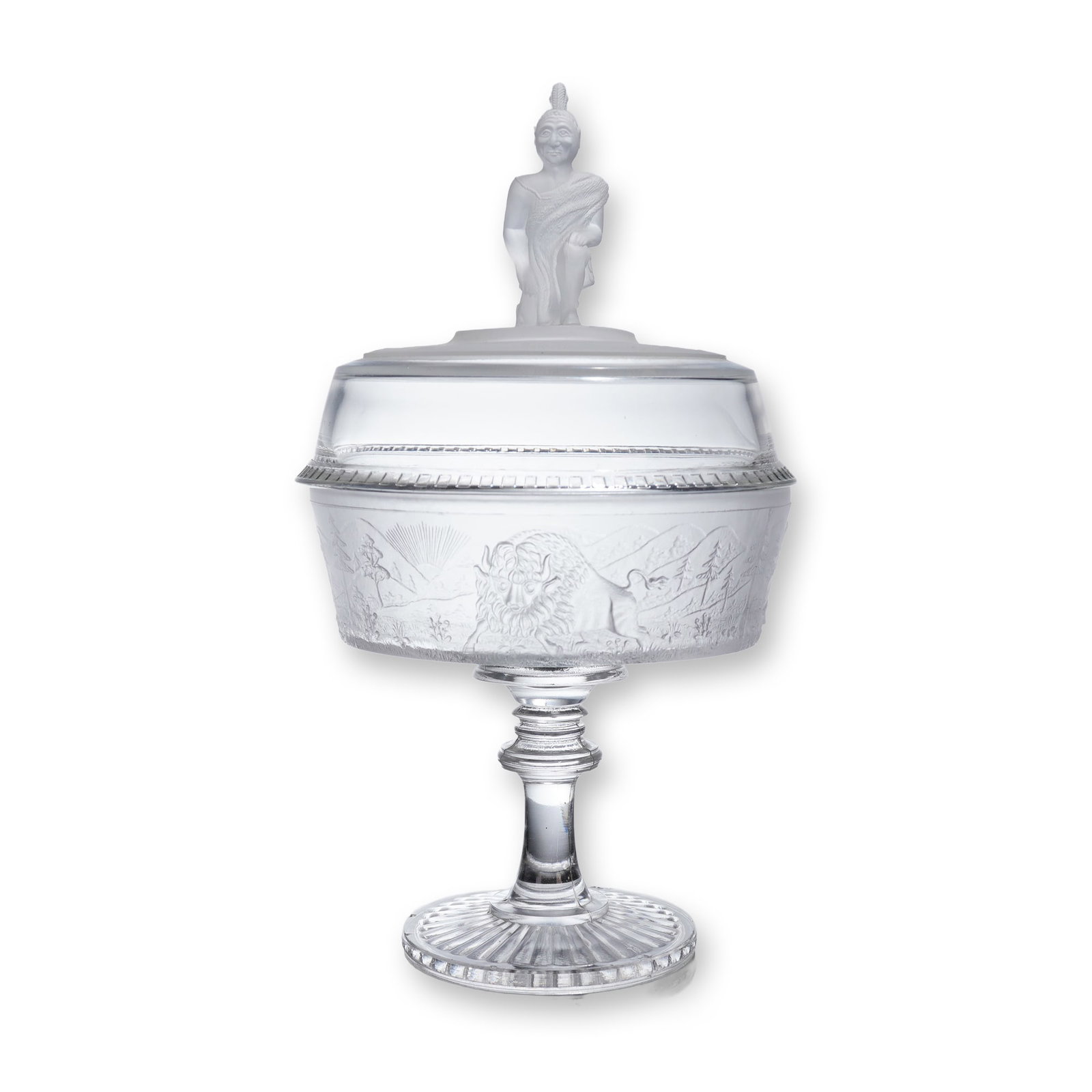 Gillinder & Sons EAPG Compote w/ Lid Westward Ho Pattern (1 of 5)