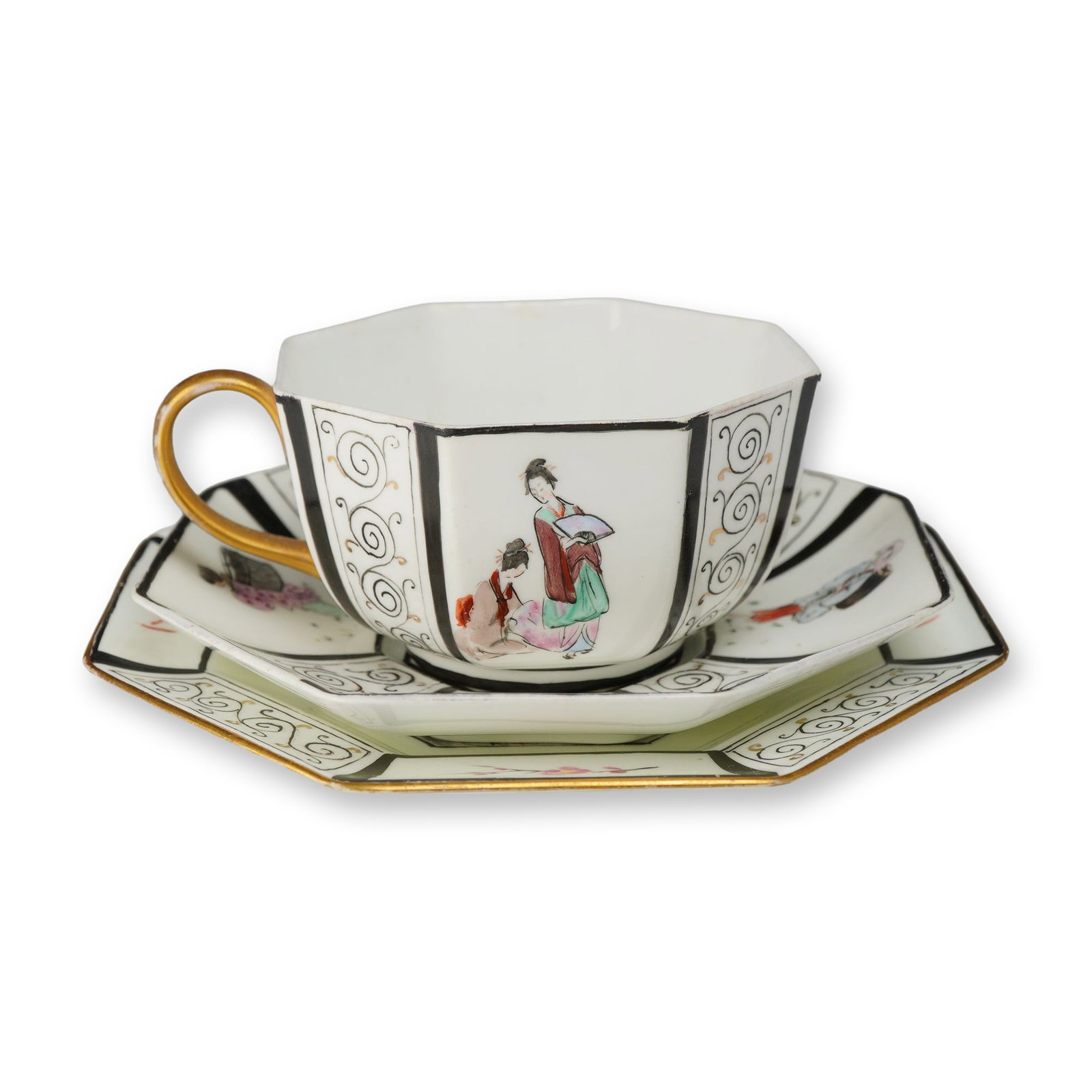Trio of Wedgwood Porcelain Asian Motif Teacup, Saucer, and Side Plate (1 of 3)