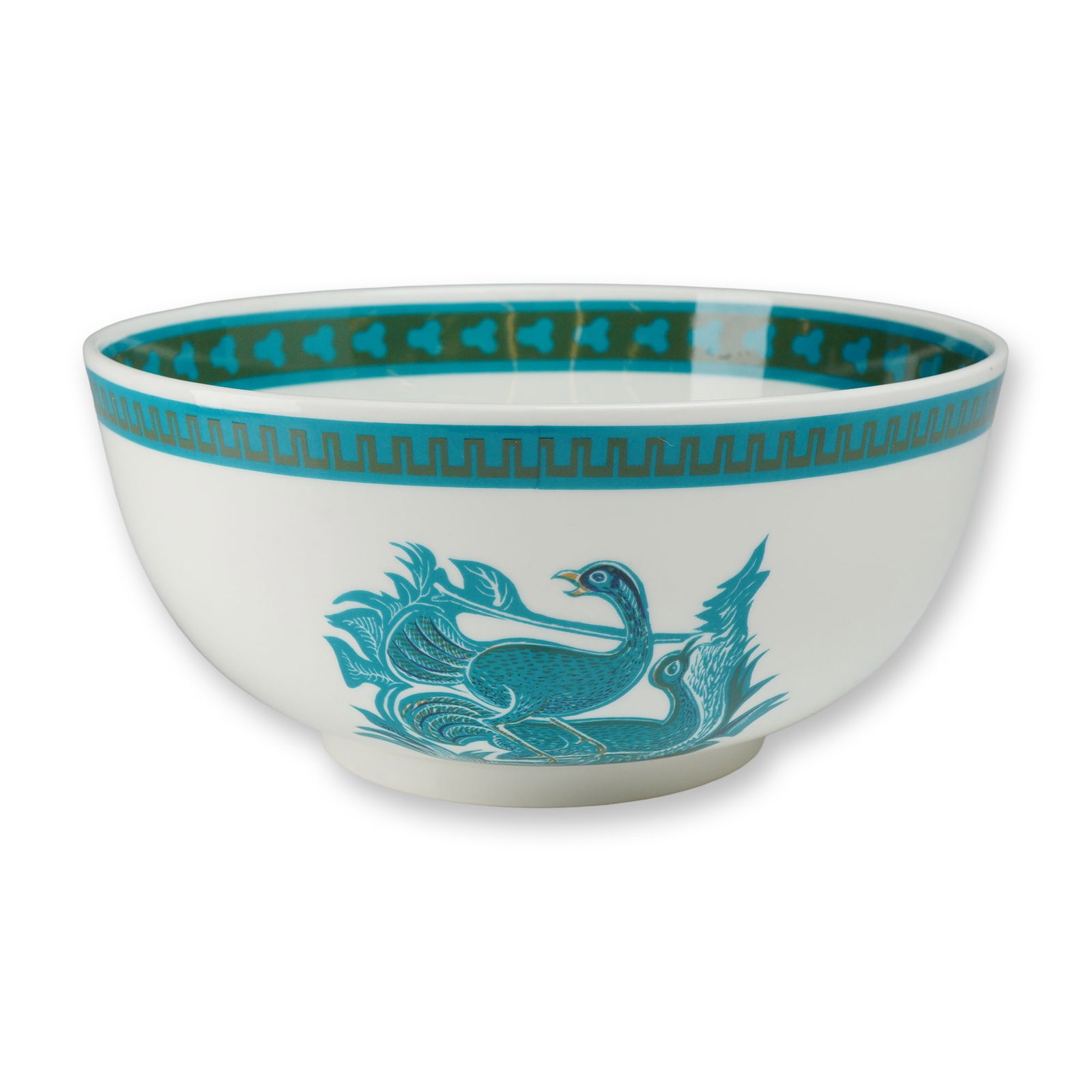 Wedgwood Susie Cooper Design Ashmun Pattern Bone China Bowl: This circular bone china bowl features the Ashmun pattern designed by Susie Cooper for Wedgwood. The interior well is decorated with a large transfer-printed scene depicting an Egyptian archer with a 