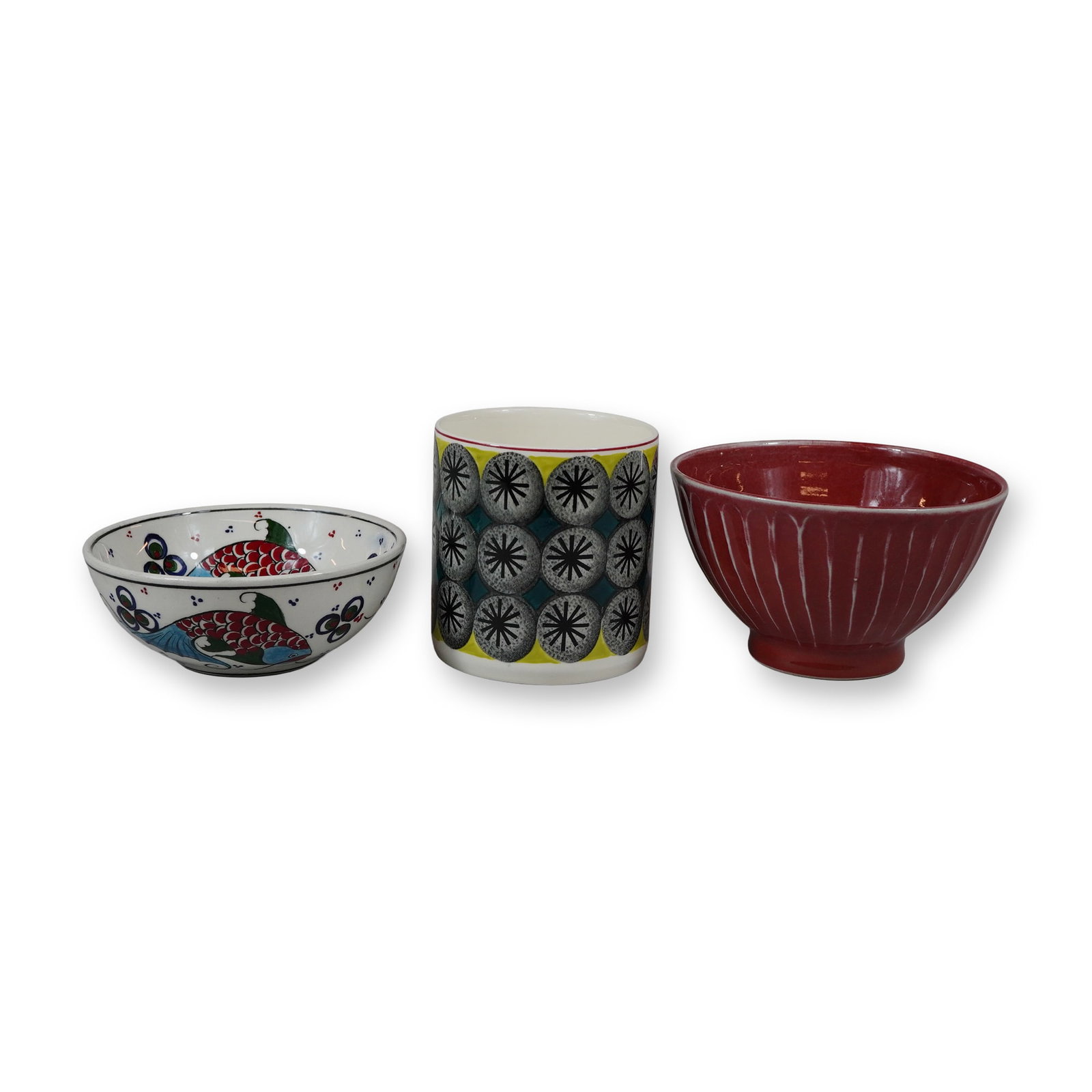Three Piece Ceramic Group Including Wedgwood Cup, Turkish Bowl, and Hand Thrown Footed Bowl (1 of 4)