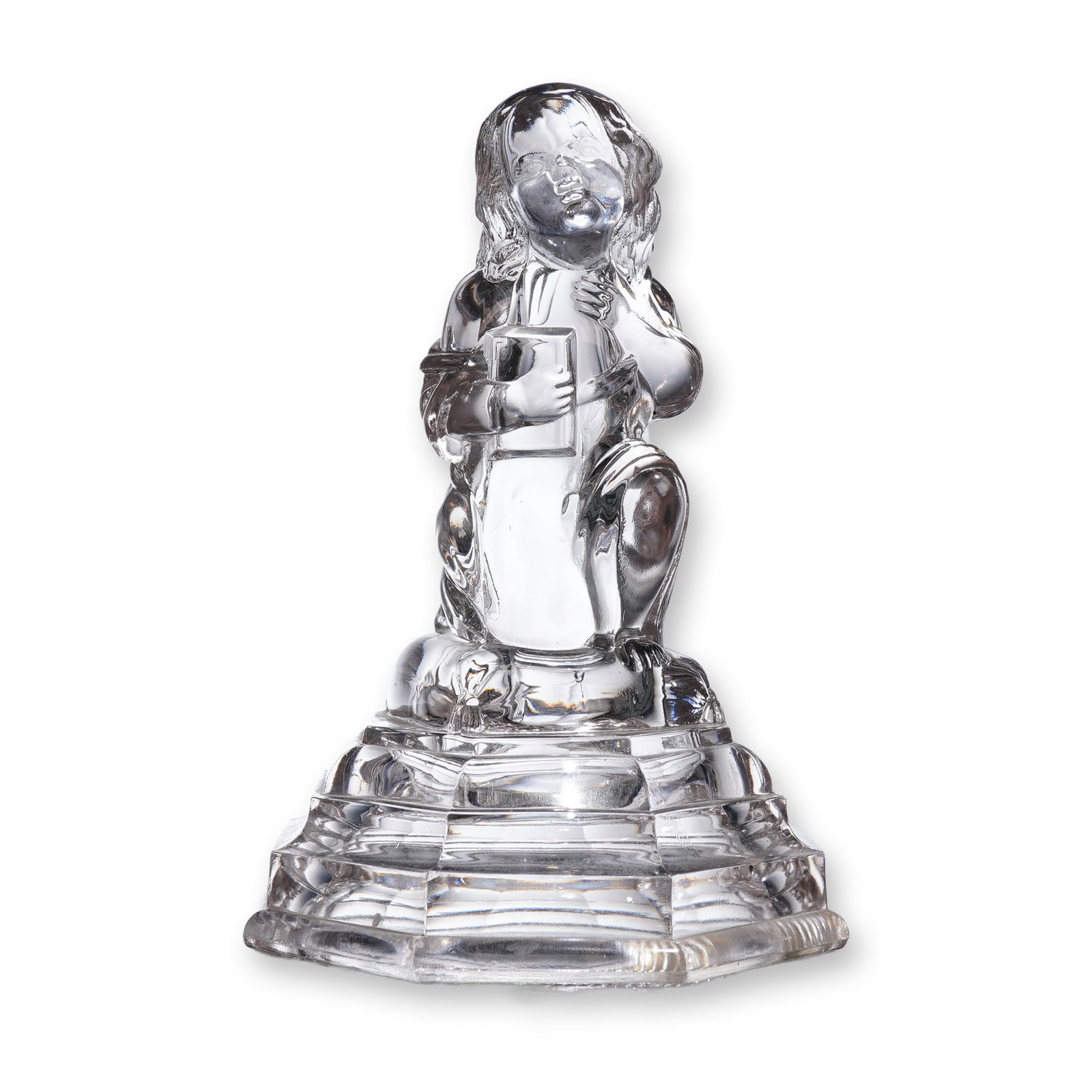 Hobbs Brockunier Little Samuel EAPG Figurine Stem: This is an Early American Pattern Glass Figurine stem, identified through market consensus as the "Little Samuel" figure, typically attributed to Hobbs, Brockunier & Co. The piece is constructed from