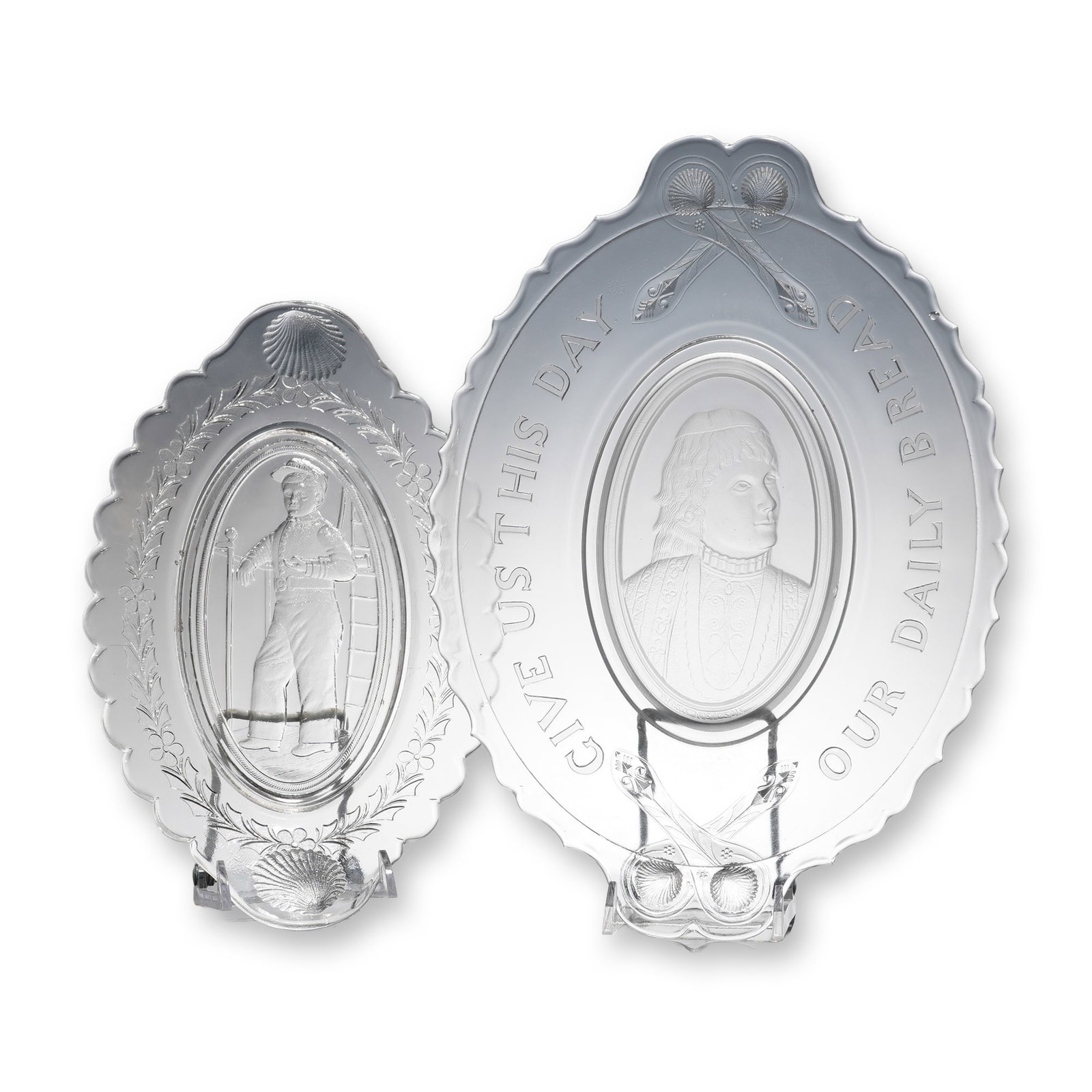 2pc Early American Pattern Glass Commemorative Trays (1 of 5)