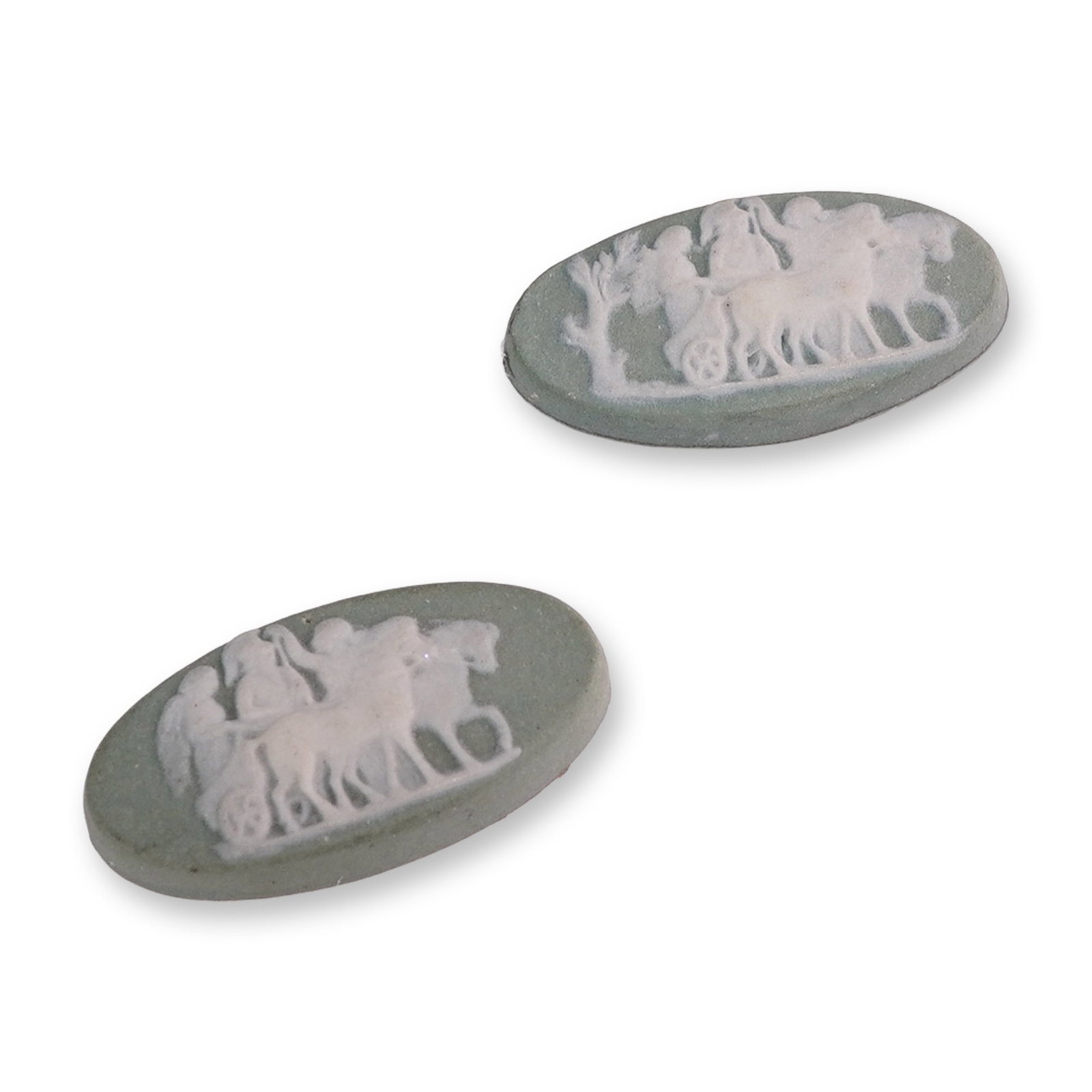 Pair of Wedgwood Sage Green Jasperware Cameo Plaques (1 of 3)