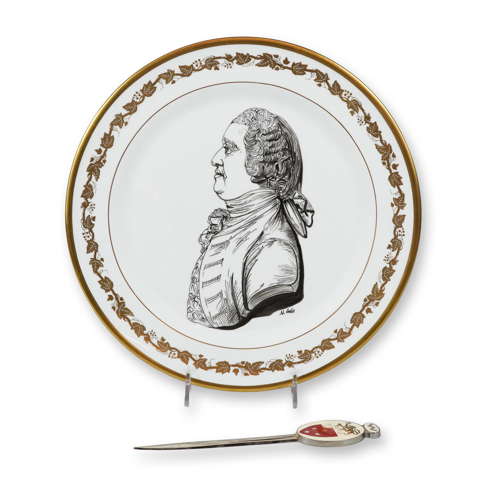 Two Wedgwood Commemorative Items including a Signed Portrait Plate and Enameled Letter Opener (1 of 5)